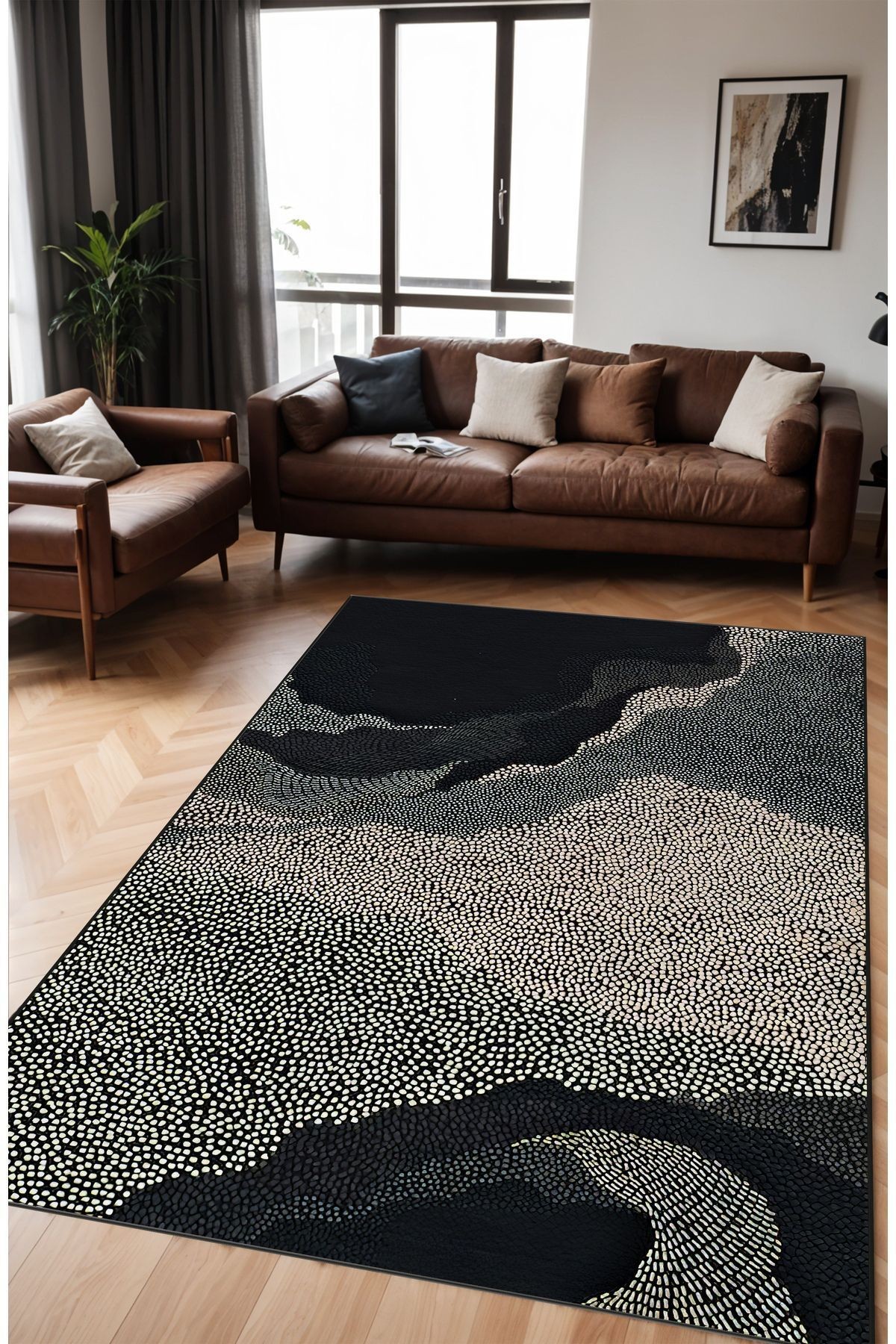 Dijital Baskı Su Desen Renk Geçişli Modern Dekoratif Makinada Yıkanabilir Salon Halısı Yolluk Halısı