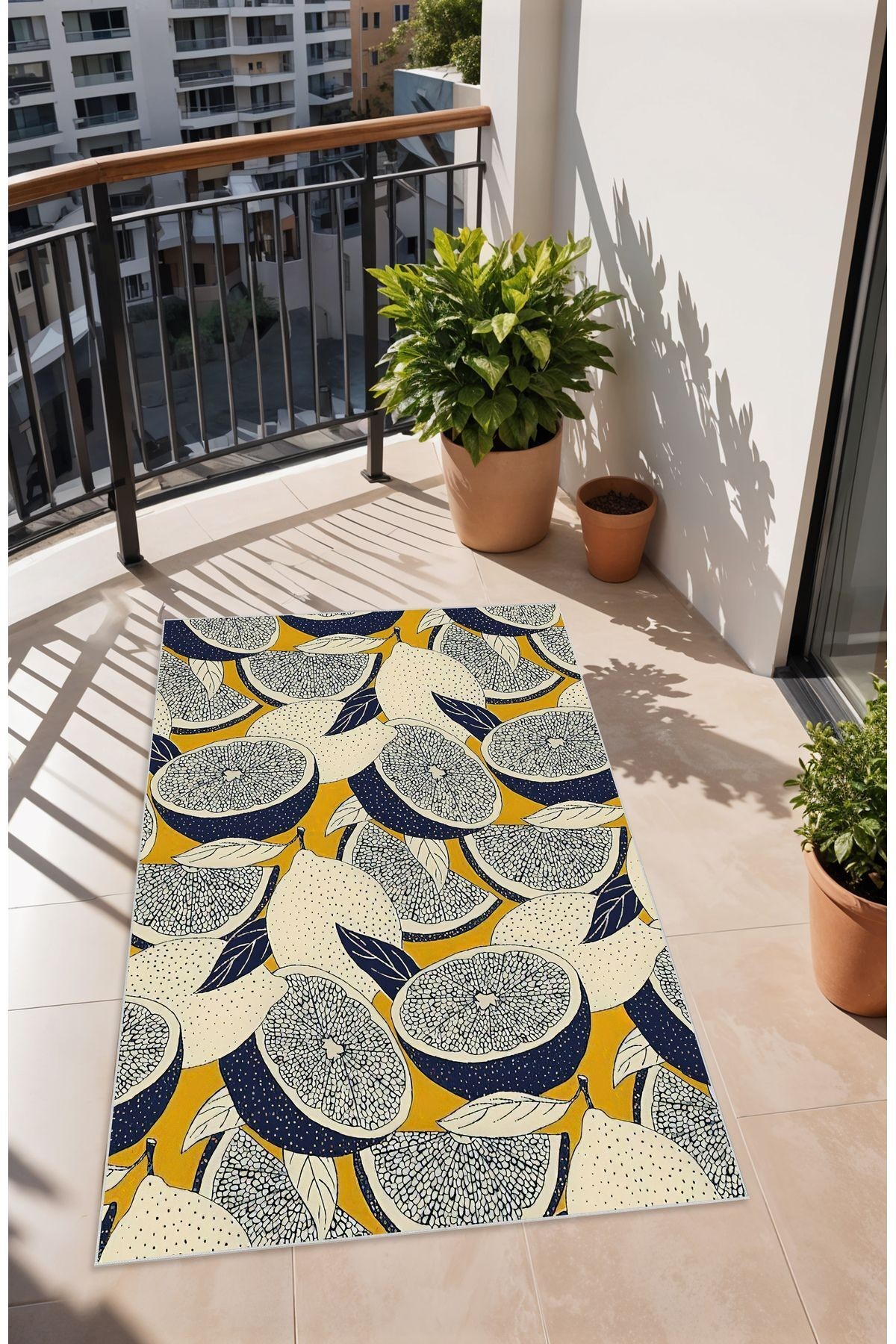 Dijital Baskı Limon Desen Dekoratif Makinada Yıkanabilir Mutfak Halısı Balkon Halısı