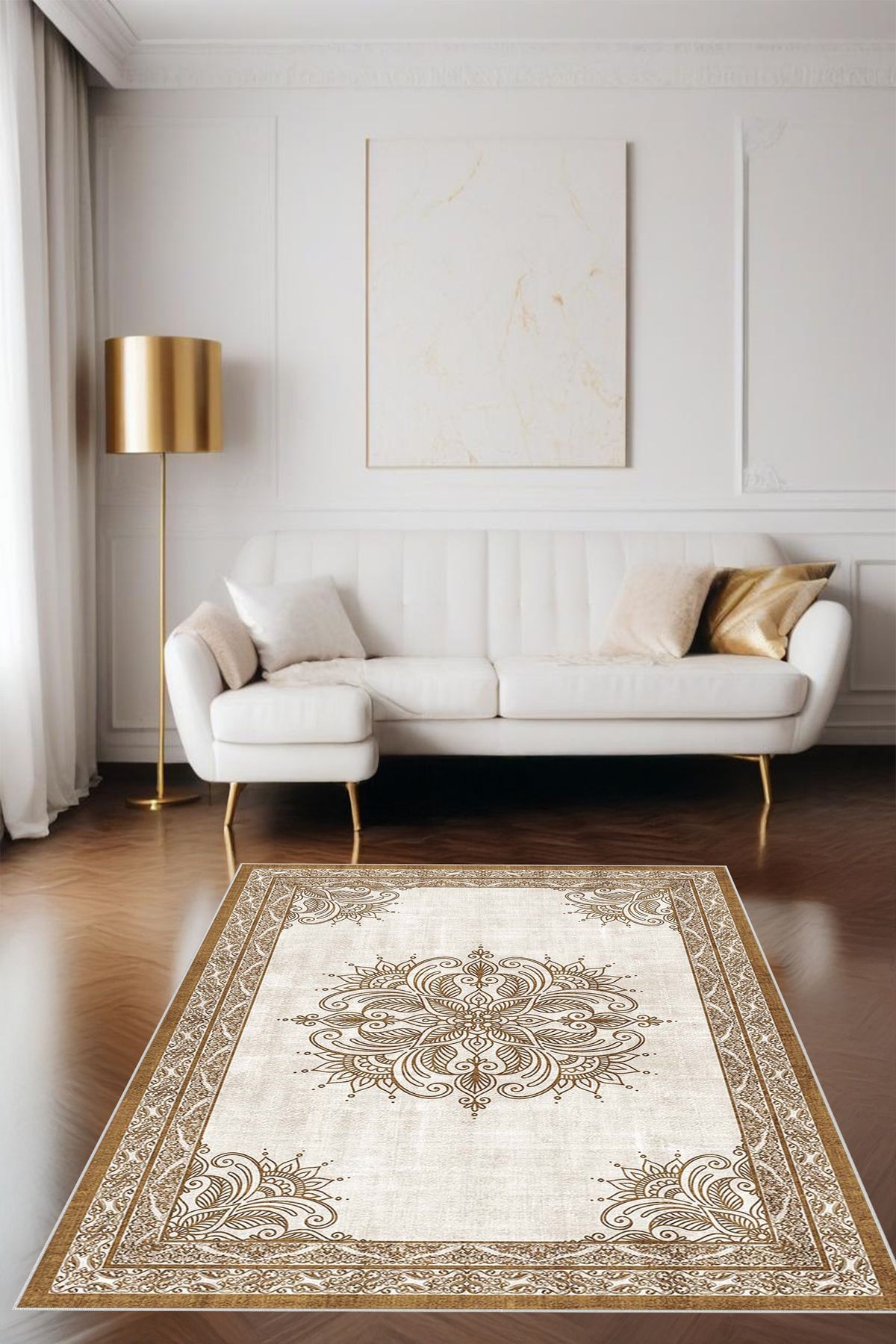 Dijital Baskı Modern Klasik Desenli Çerçeveli Dekoratif Makinada Yıkanabilir Salon ve Yolluk Halısı