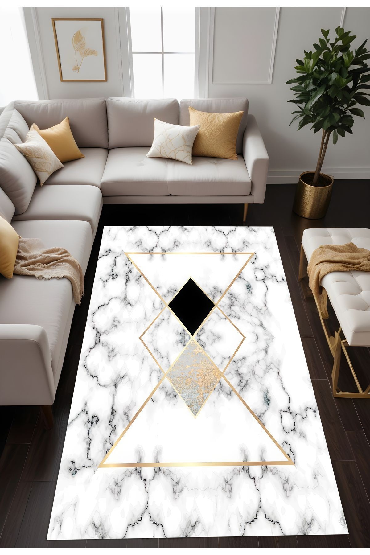 Dijital Baskı Mermer Desen Modern Dekoratif Makinada Yıkanabilir Salon Mutfak ve Yolluk Halısı