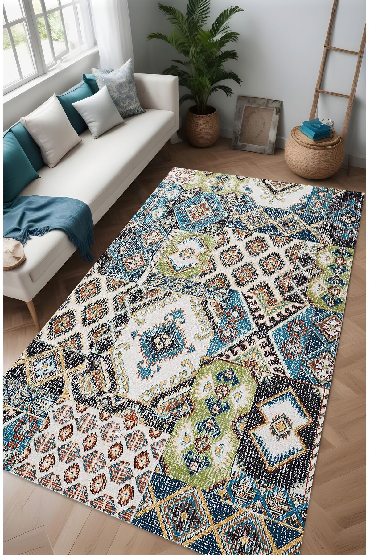 Dijital Baskı Vintage Patchwork Eskitme Dekoratif Makinada Yıkanabilir Salon Halısı Yolluk Halısı