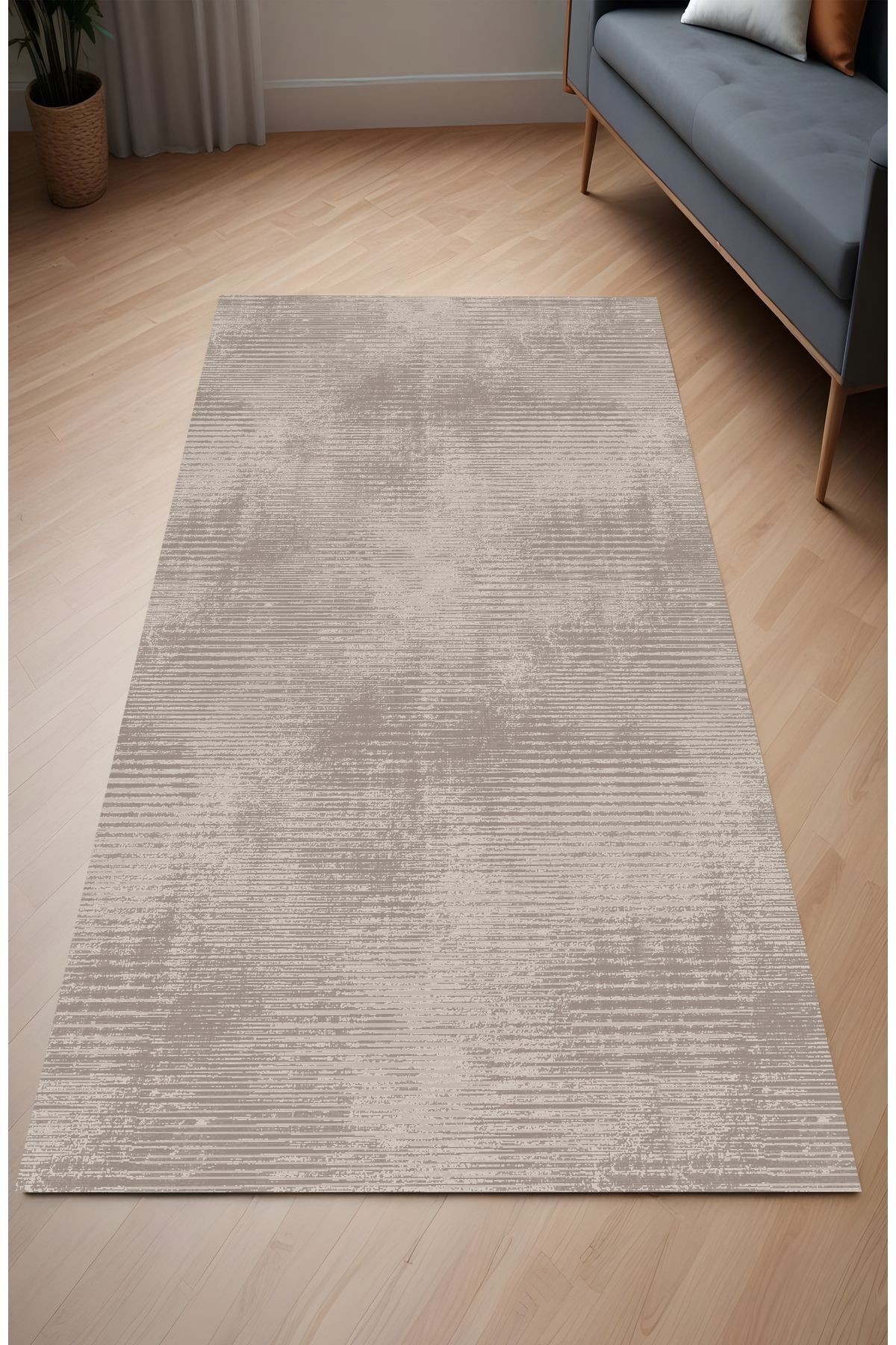 Dijital Baskı Modern Tarz Şerit Desenli Vizon Dekoratif Makinada Yıkanabilir Salon ve Yolluk Halısı