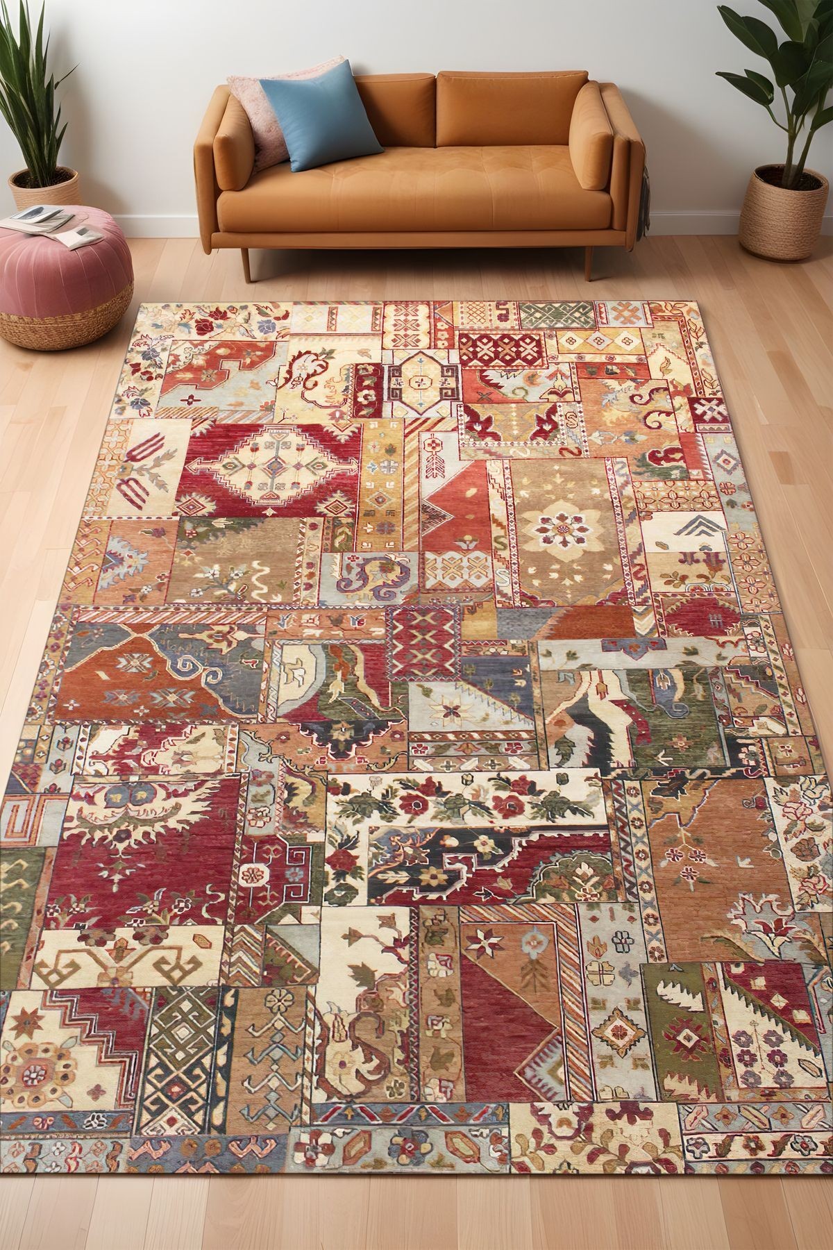 Dijital Baskı Kilim Patchwork Klasik Kaymaz Taban Makinada Yıkanabilir Salon ve Yolluk Halısı
