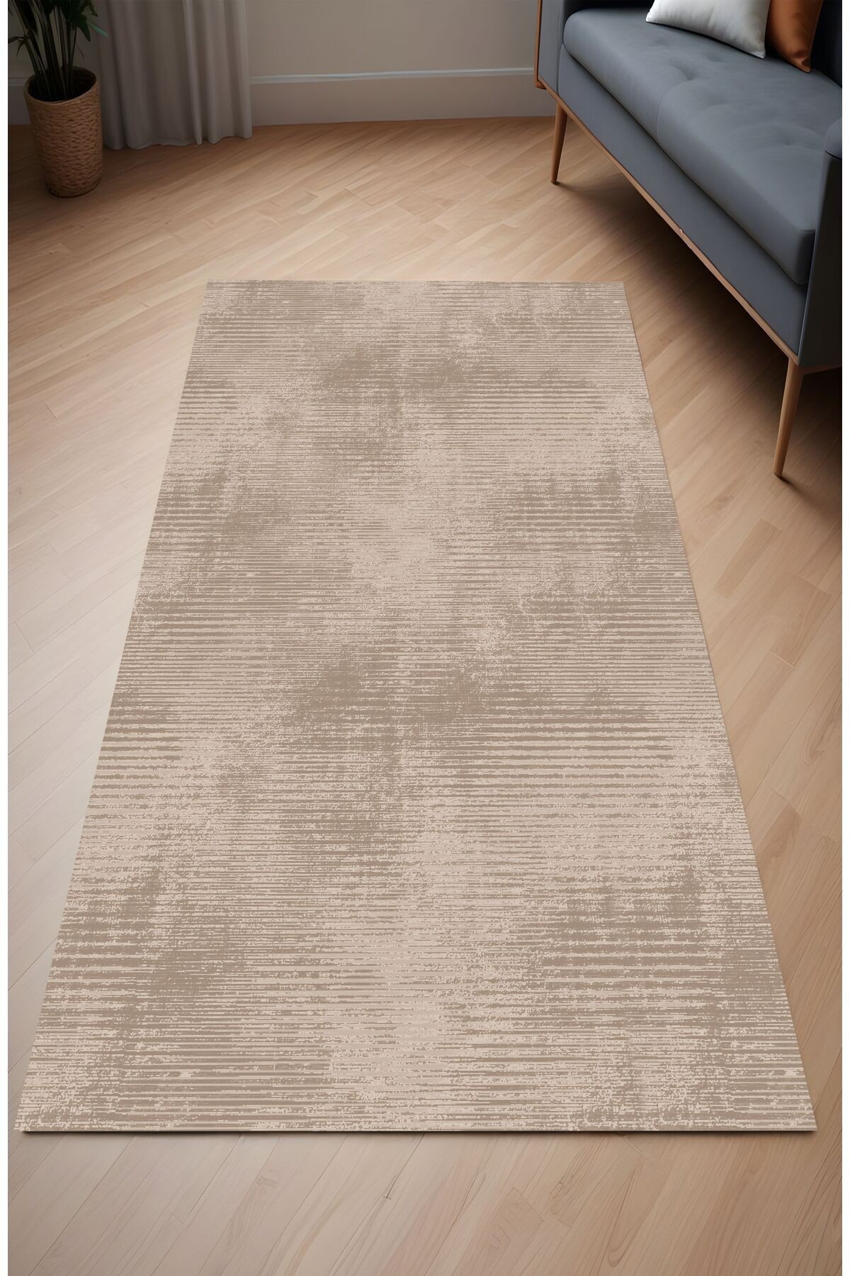 Dijital Baskı Modern Tarz Şerit Desenli Kahve Dekoratif Makinada Yıkanabilir Salon ve Yolluk Halısı
