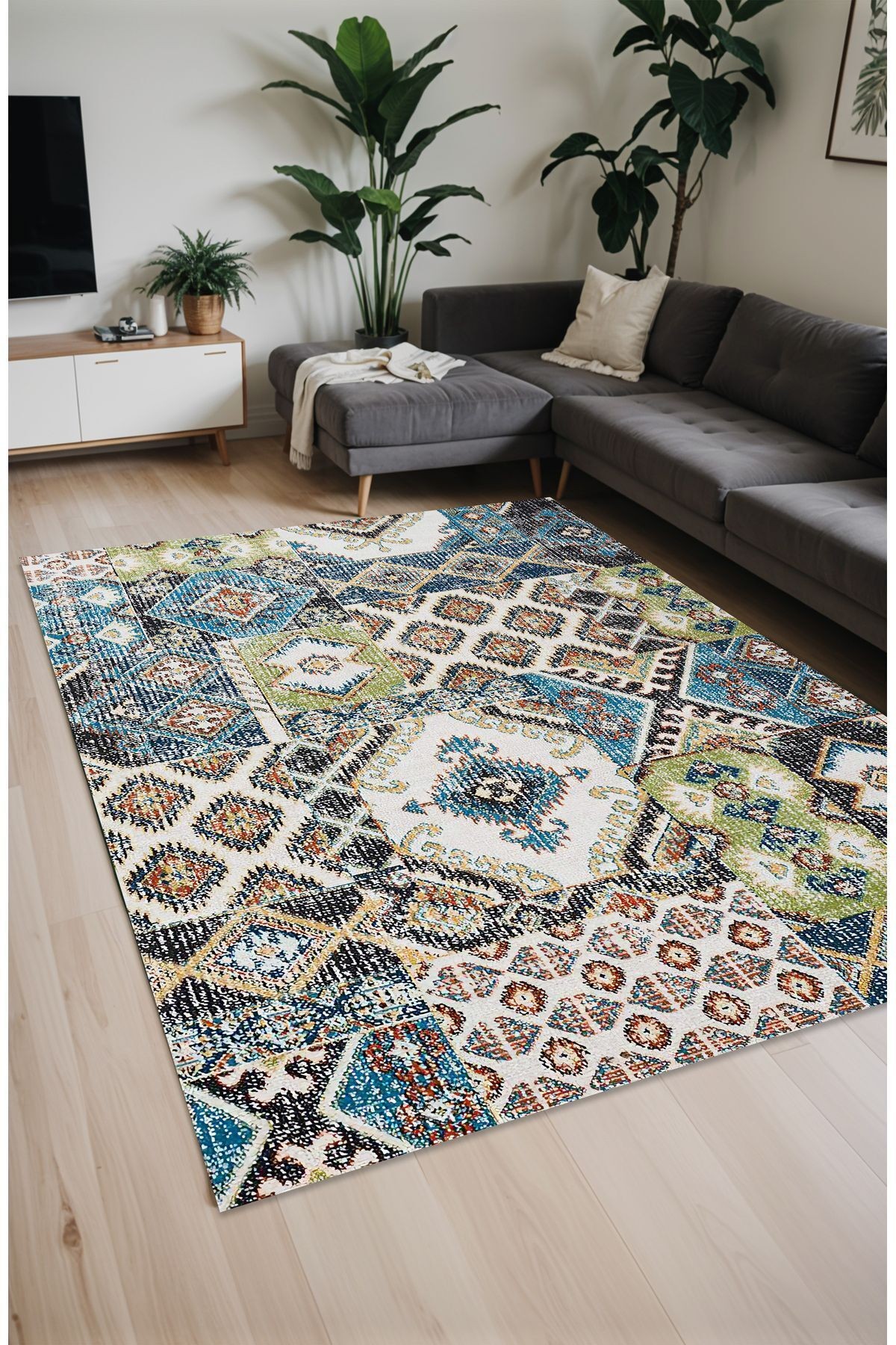Dijital Baskı Vintage Patchwork Eskitme Dekoratif Makinada Yıkanabilir Salon Halısı Yolluk Halısı