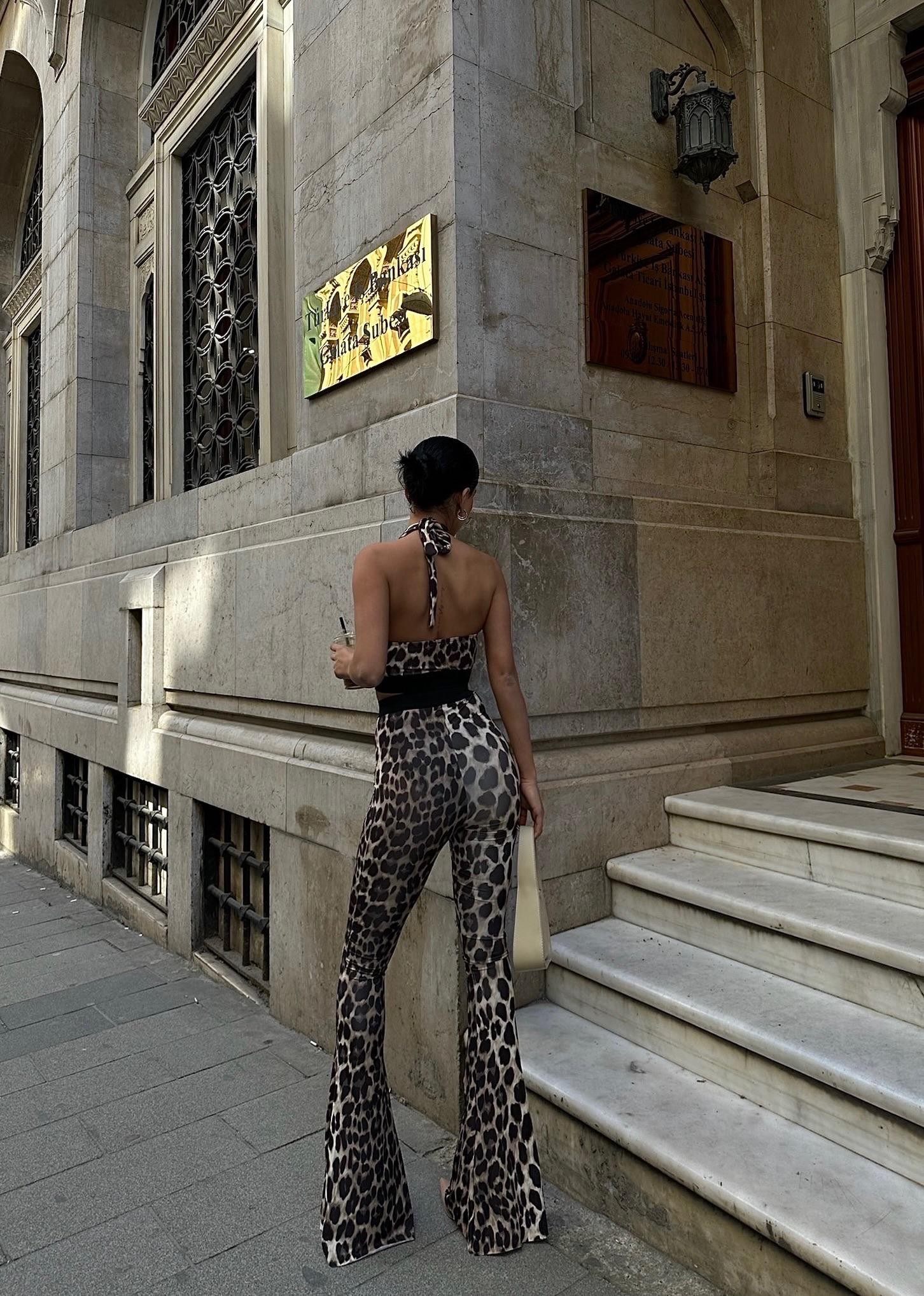 İspanyol paça pantolon&crop ikili takım