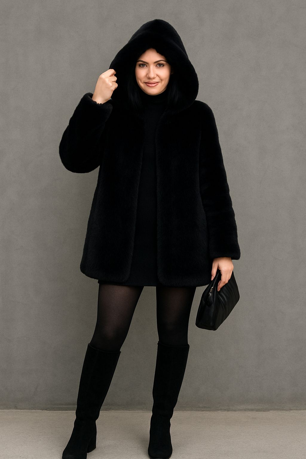 İTHAL LOLİTA KUMAŞ TASARIM İÇİ ASTARLI KAPŞONLU KÜRK