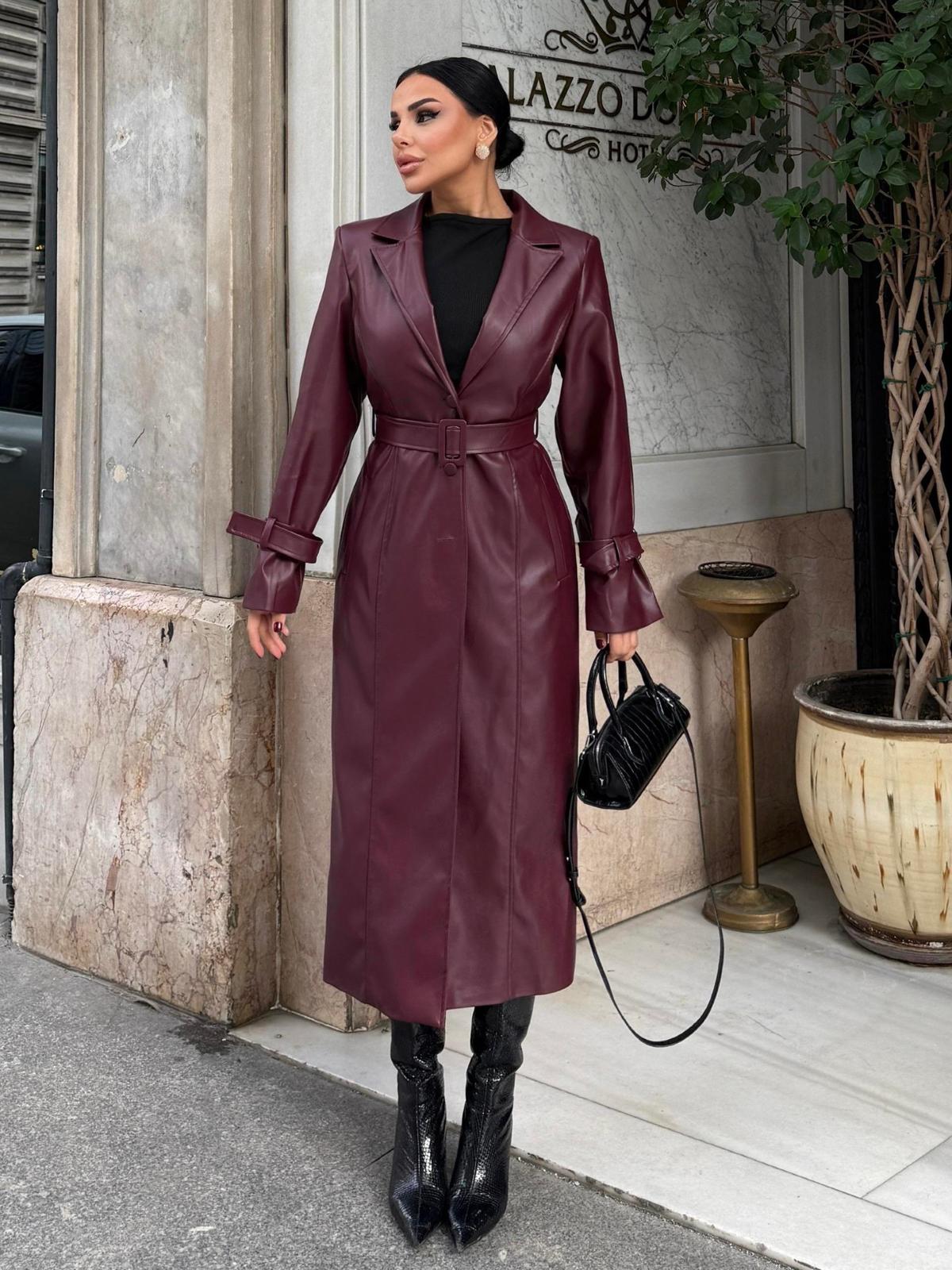 İthal deri kürk detay trenç 