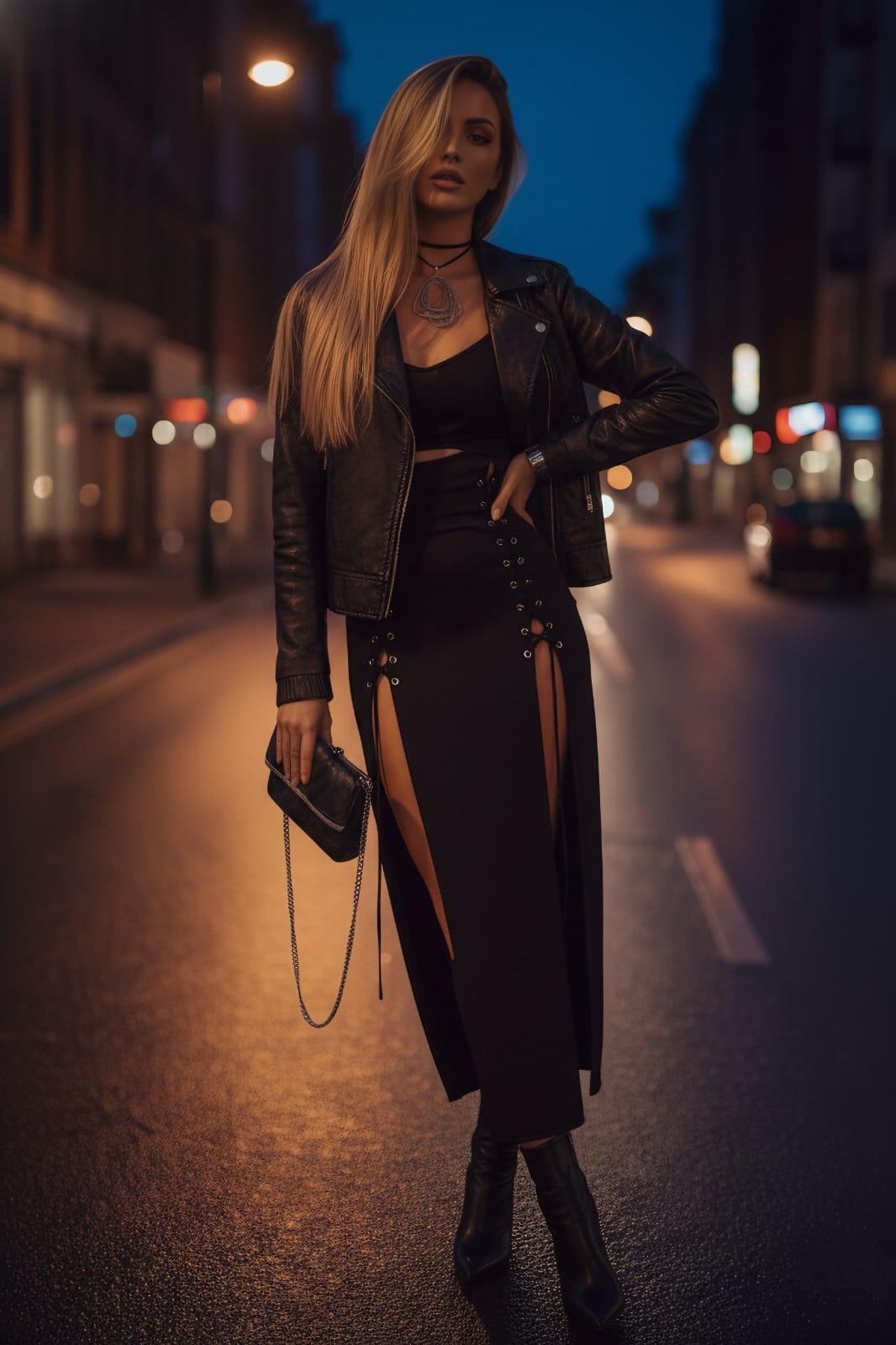 Kuşgözü detaylı çift yırtmaçlı elbise