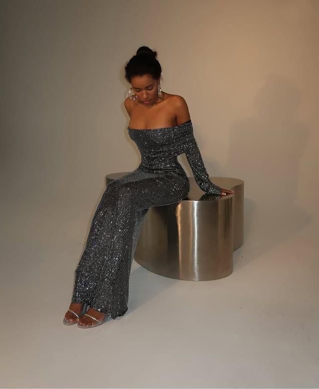 Buzi parıltı kumaş maxi boy elbise