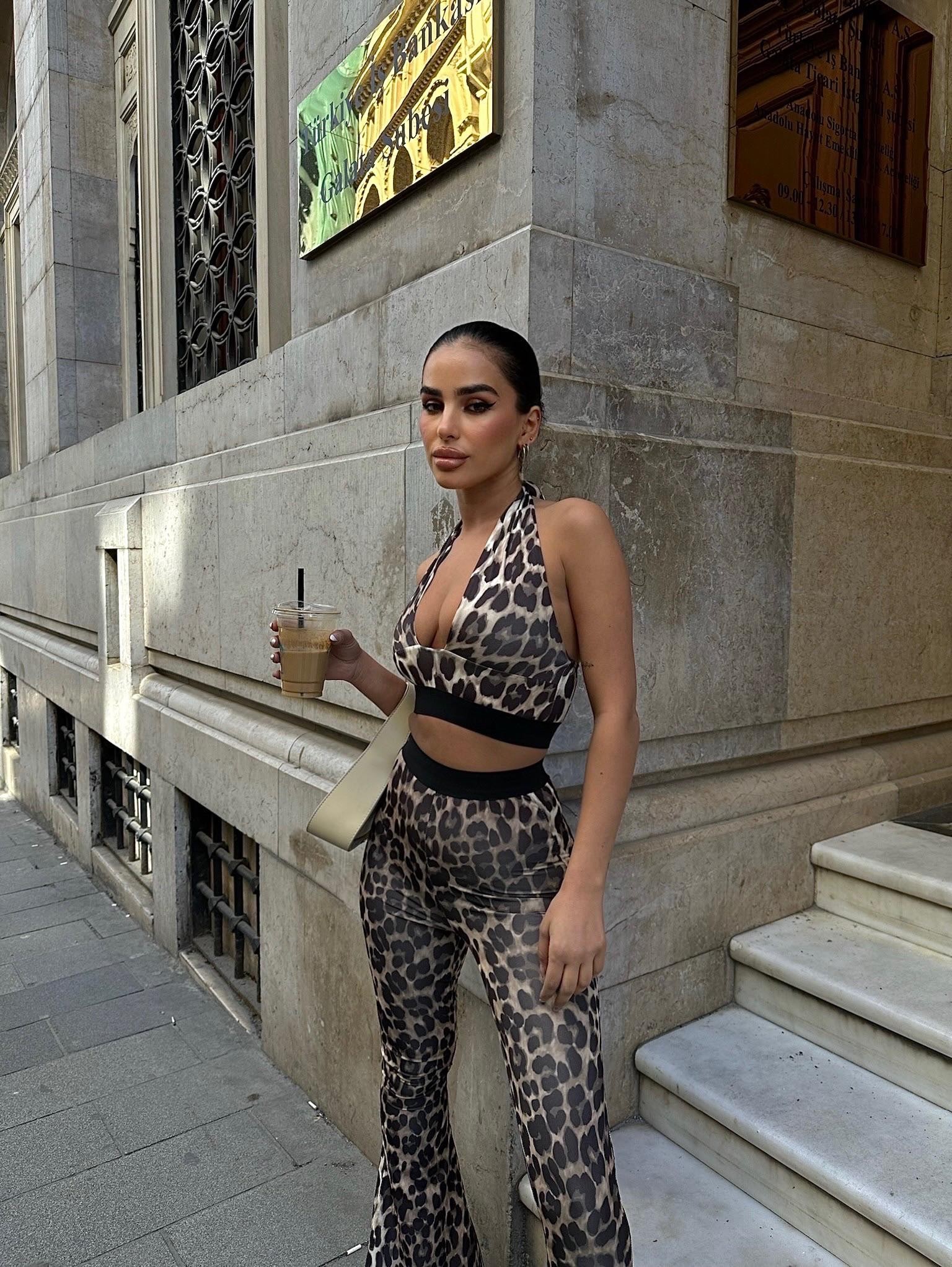 İspanyol paça pantolon&crop ikili takım