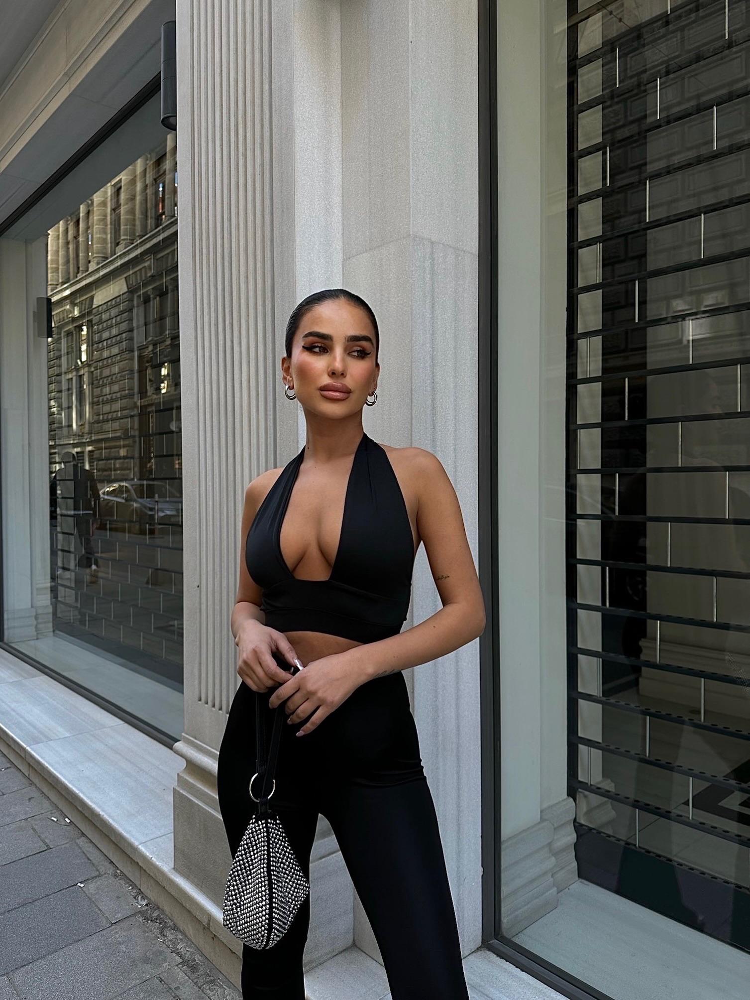 İspanyol paça pantolon&crop ikili takım