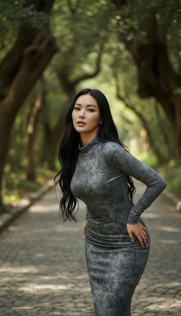 Dijital baskı mikro kumaş maxi elbise - Gri Desenli