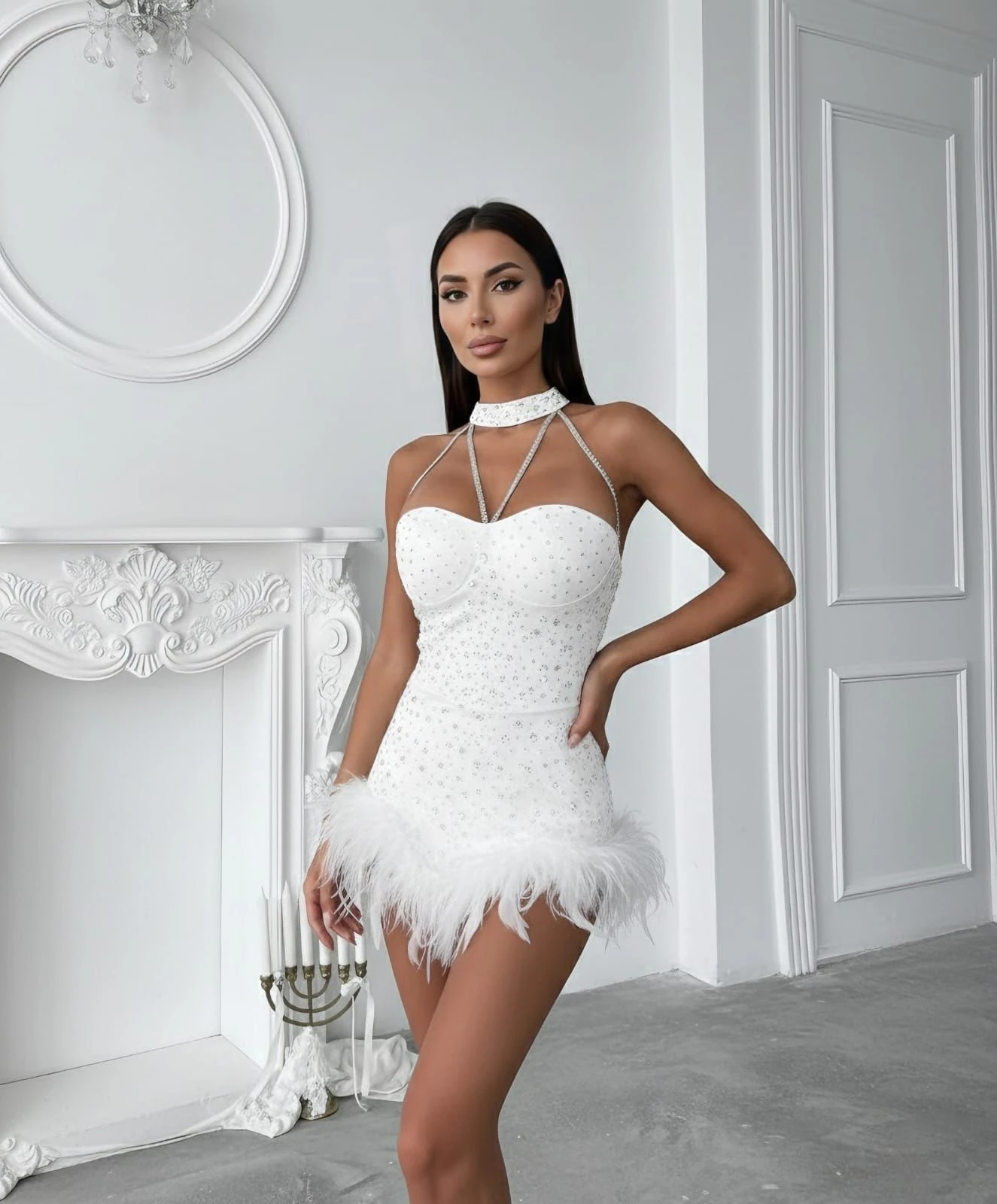 Sim taş detay kumaş inci çakımlı tütü detaylı astarlı mini tulum