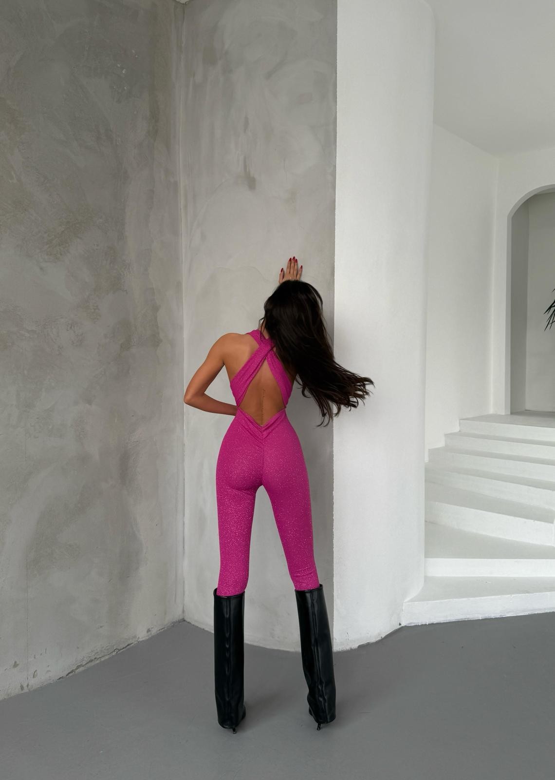 Parlak Kumaş Slim Tulum