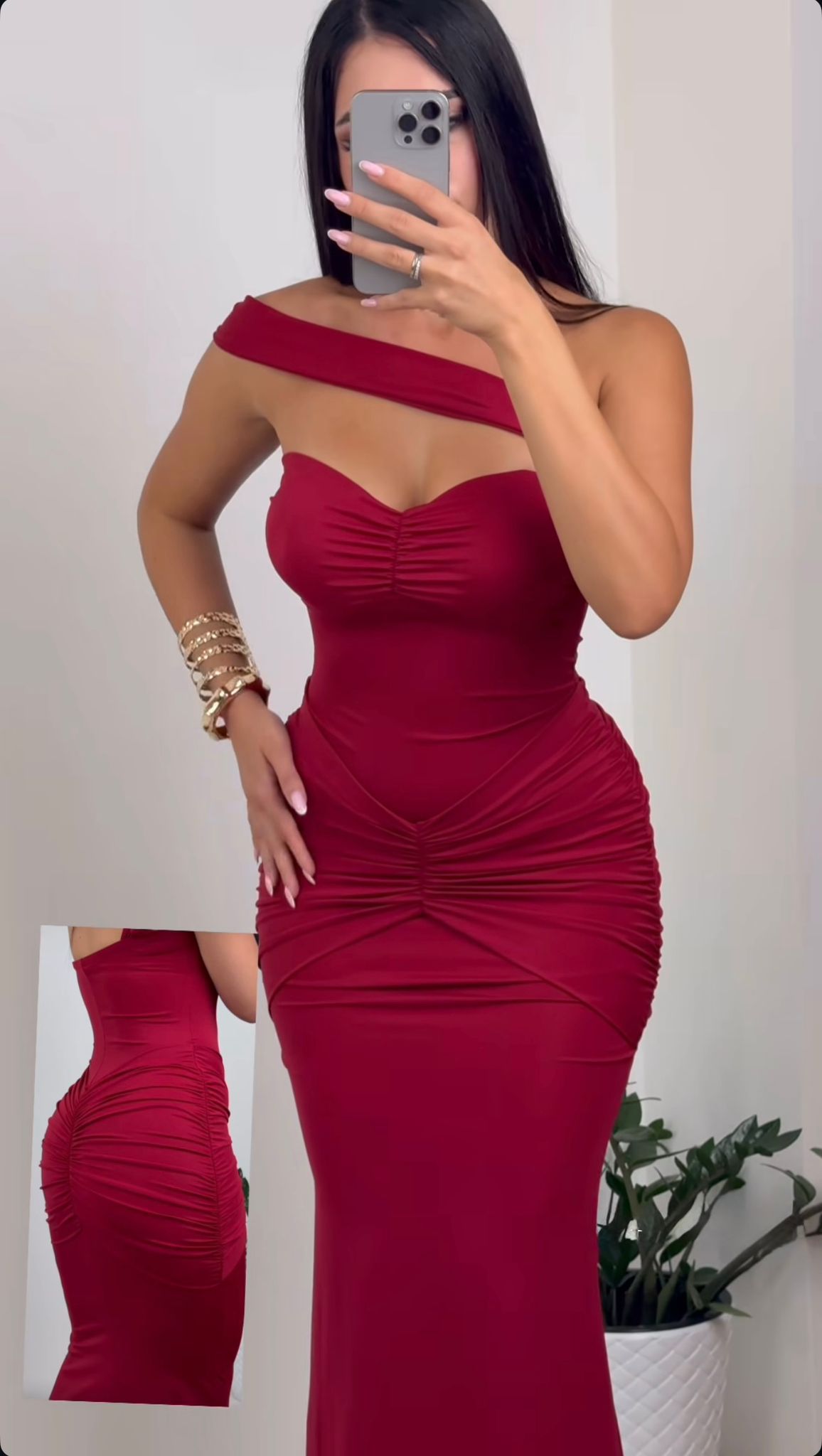 Mikro kumaş maxi boy  elbise - Bordo