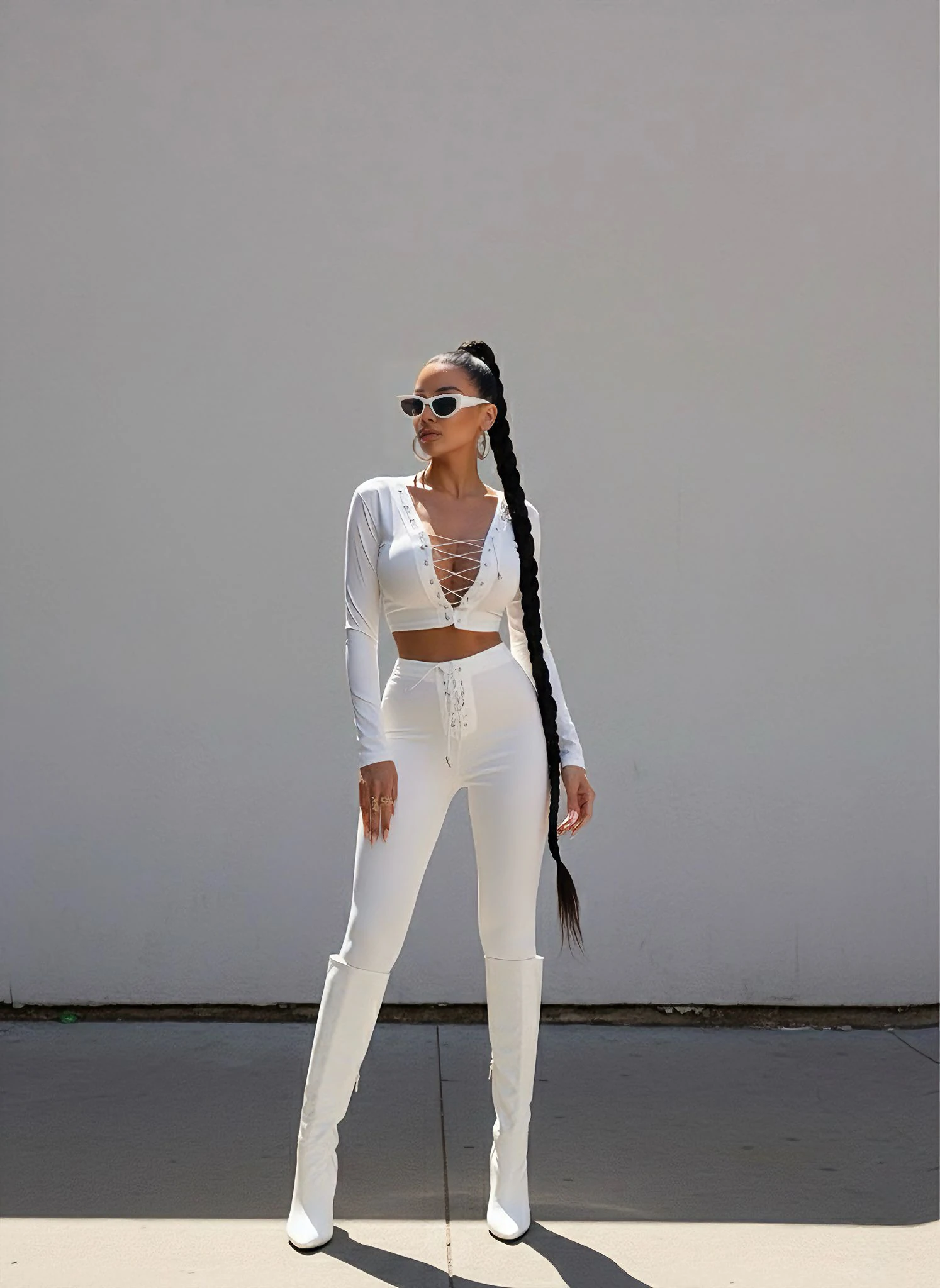 Kuşgözü detay toparlayıcı yüksek bel takım - Beyaz