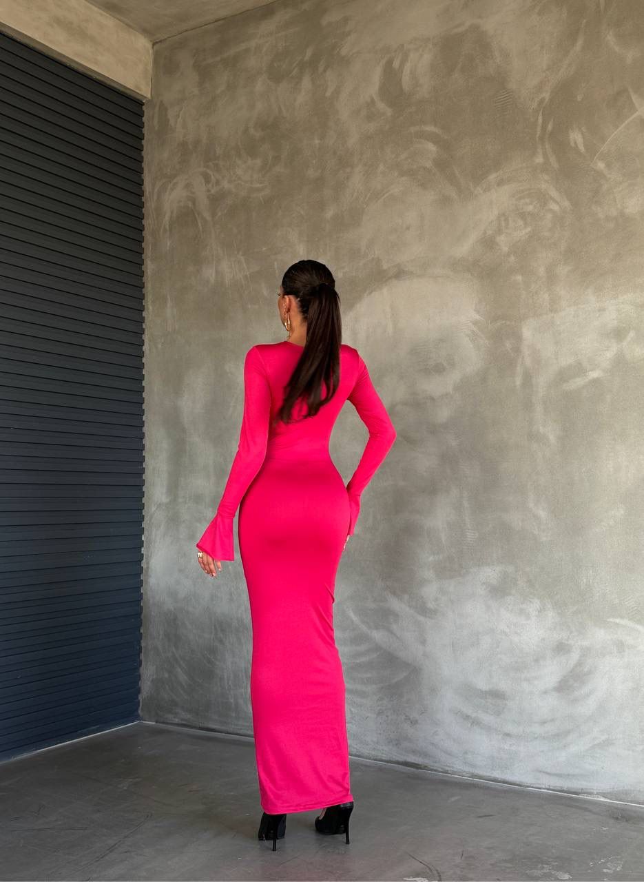 Maxi boy metal aksesuar İspanyol kol elbise