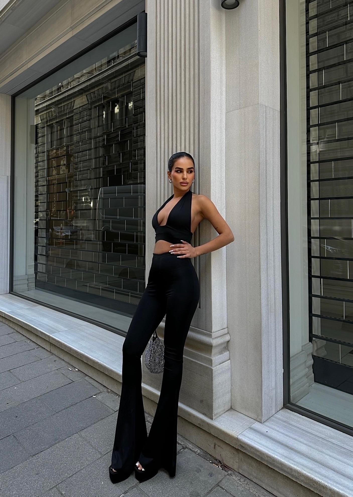 İspanyol paça pantolon&crop ikili takım