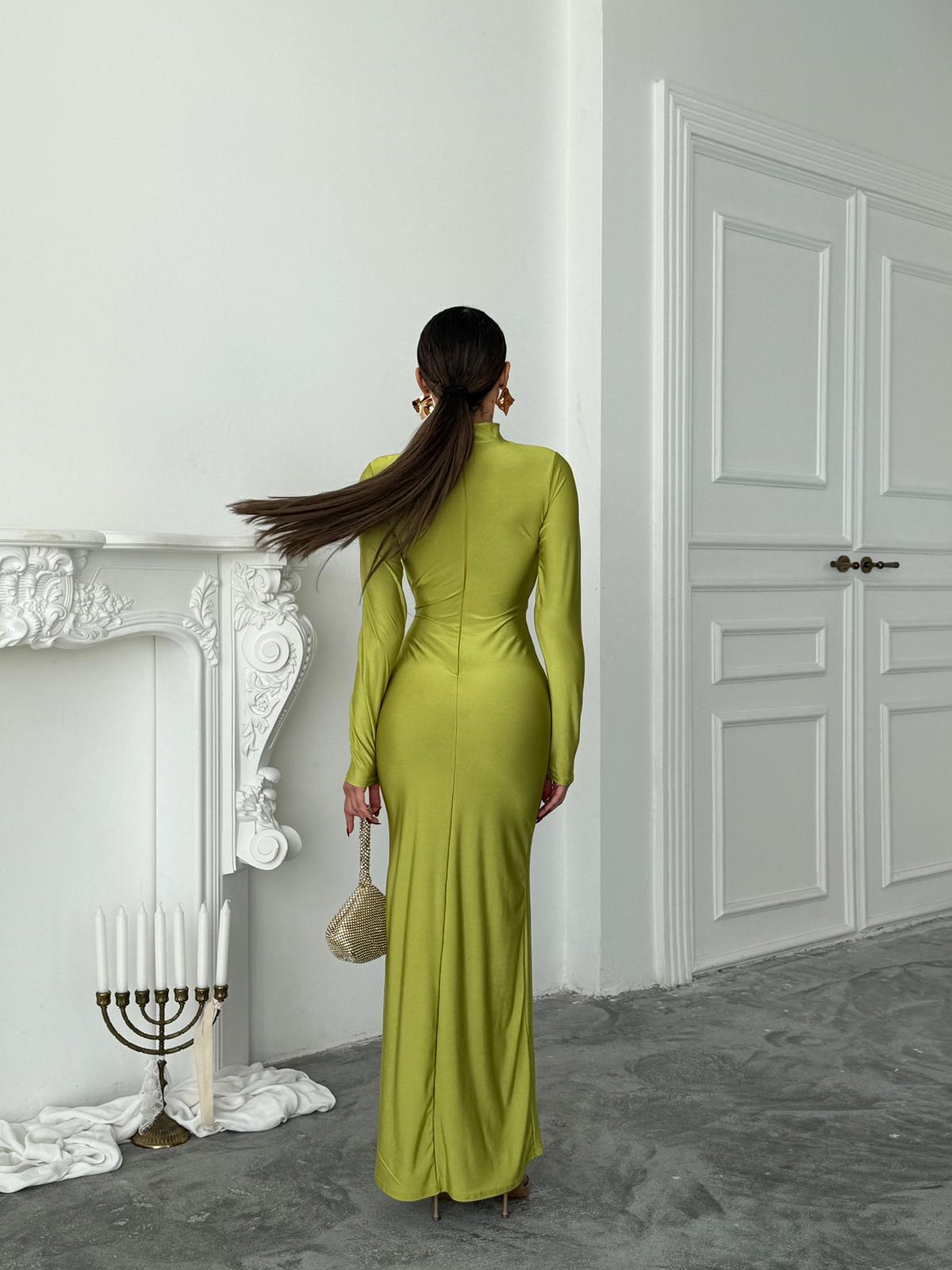 Kristal örme parlak kumaş maxi boy Elbise