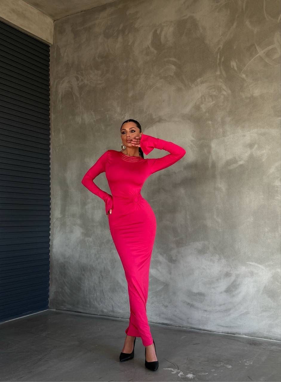 Maxi boy metal aksesuar İspanyol kol elbise