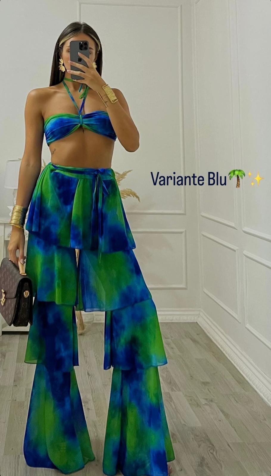 Pantolon Crop ikili takım - Mavi