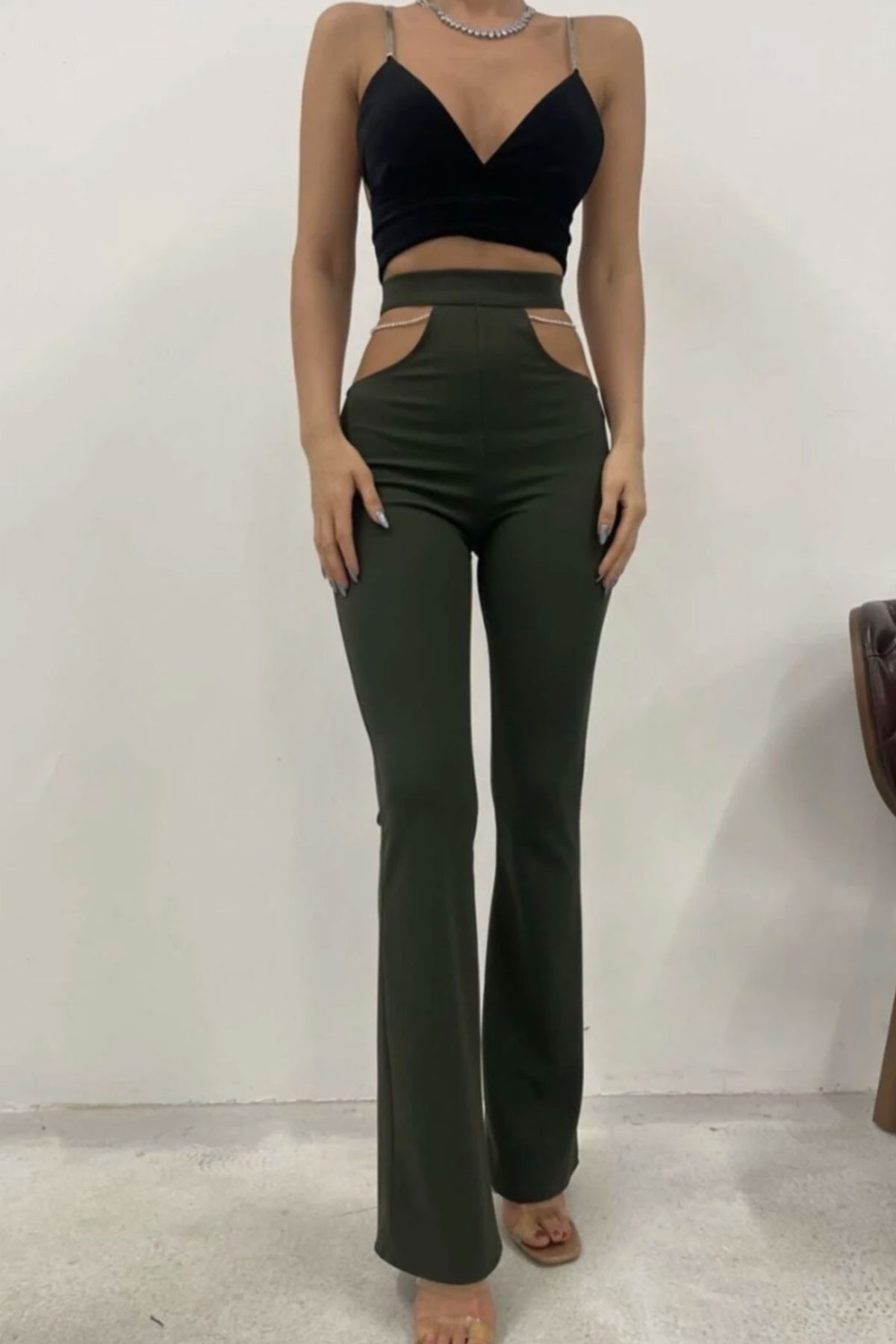 Kadın Likralı Taş Detay Crep Pantolon