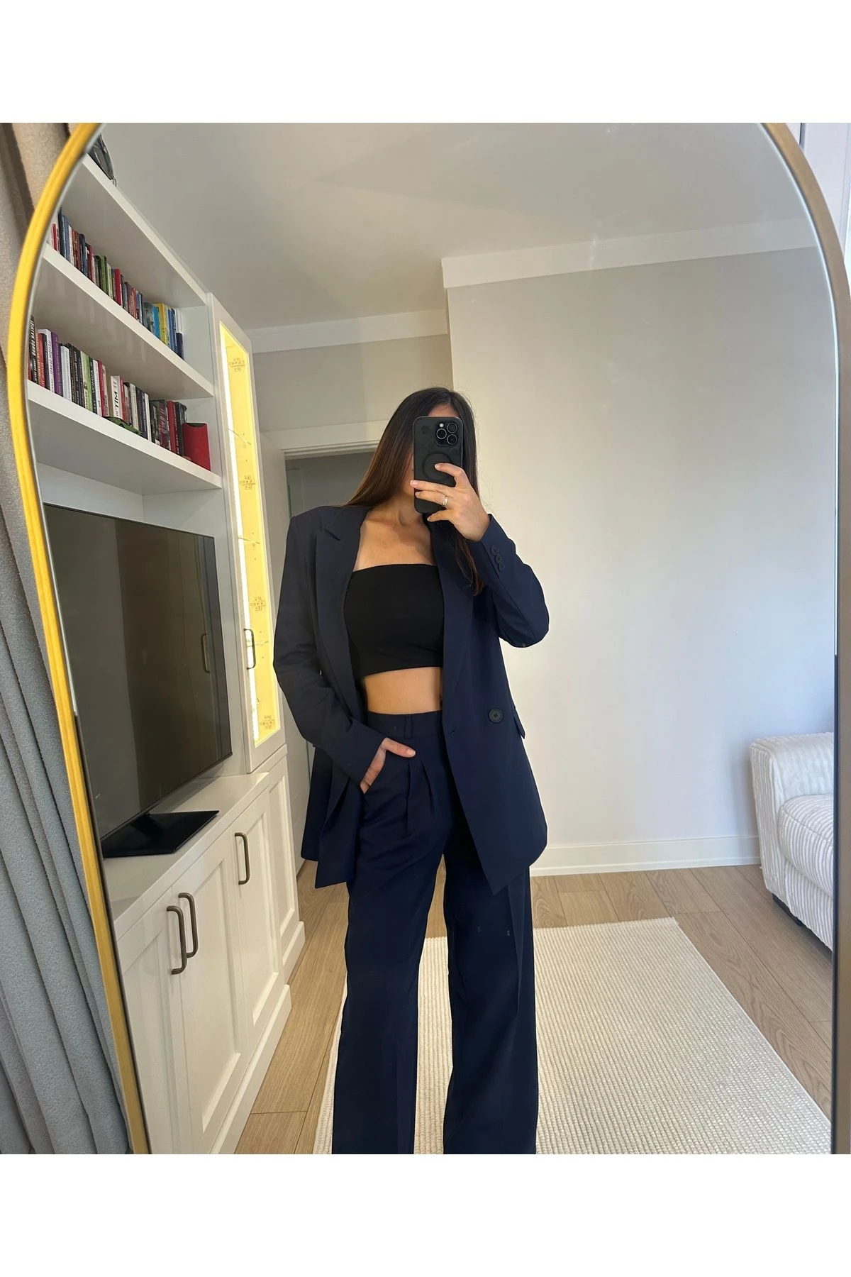 Kadın Lacivert Blazer Ceket Pantolon Takım