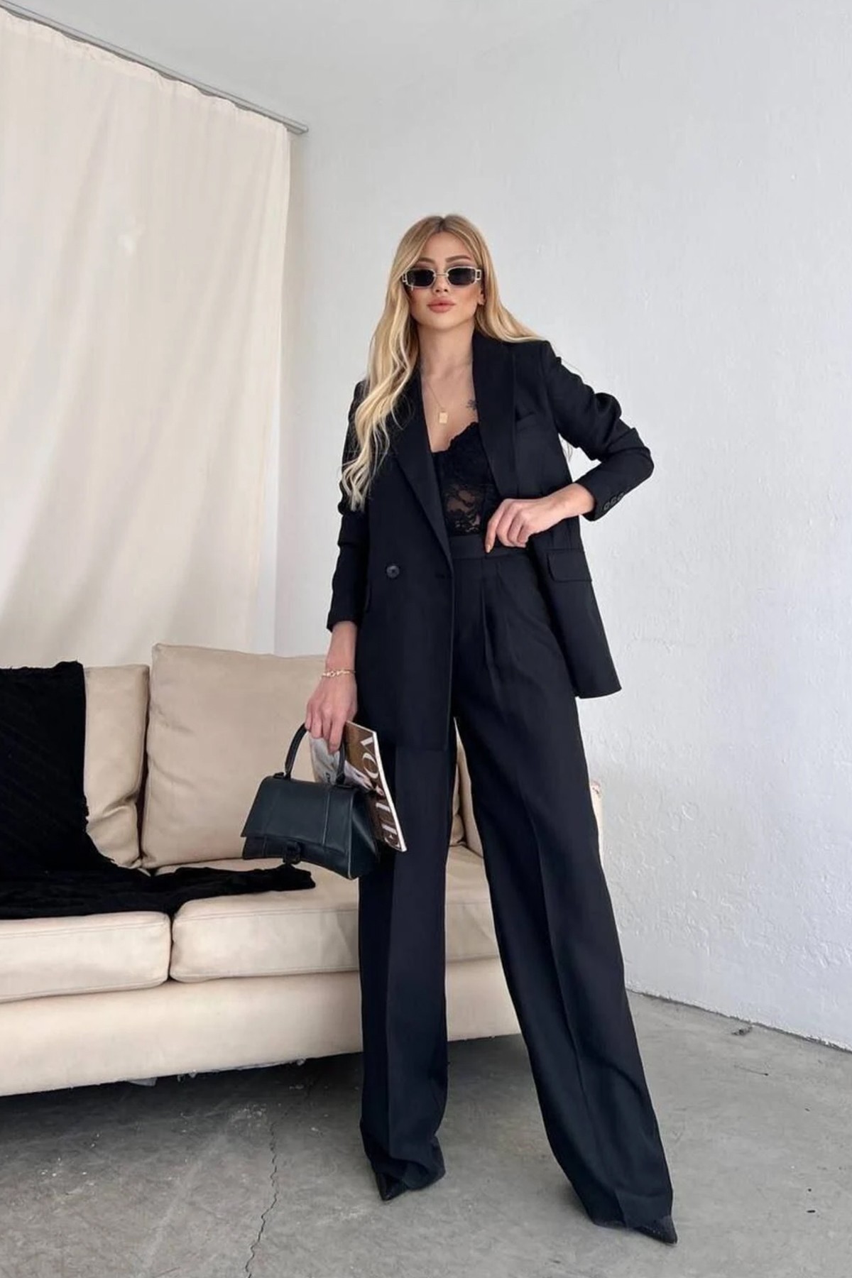 Kadın Siyah Blazer Ceket Pantolon Takım