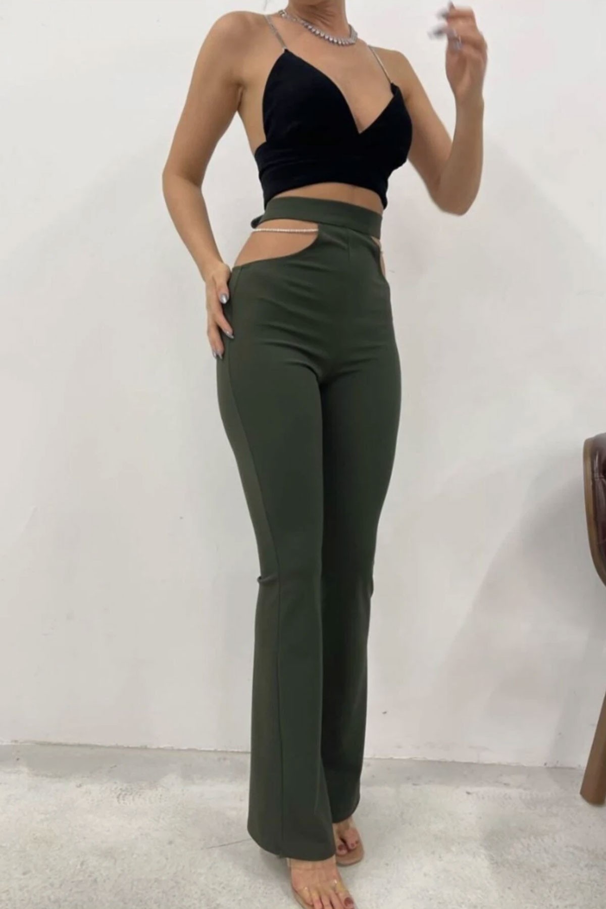 Kadın Likralı Taş Detay Crep Pantolon