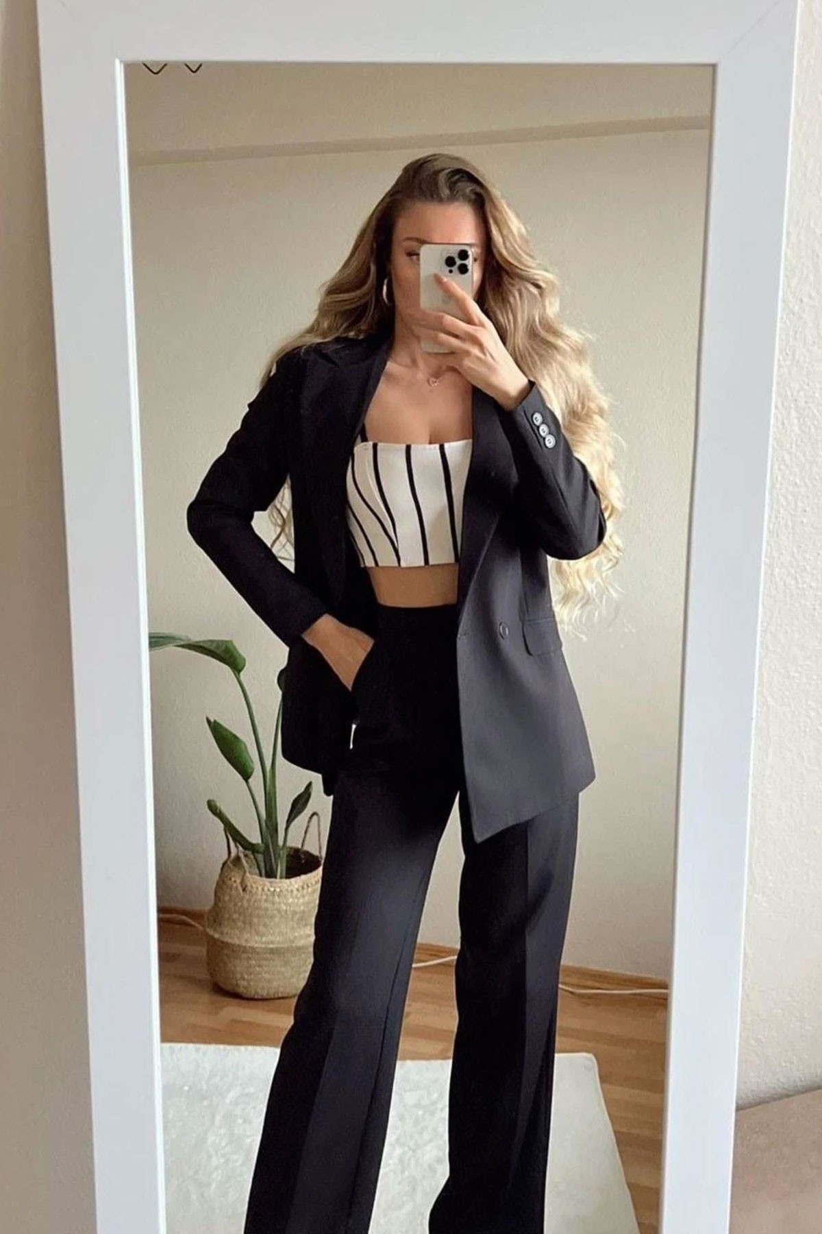 Kadın Siyah Blazer Ceket Pantolon Takım