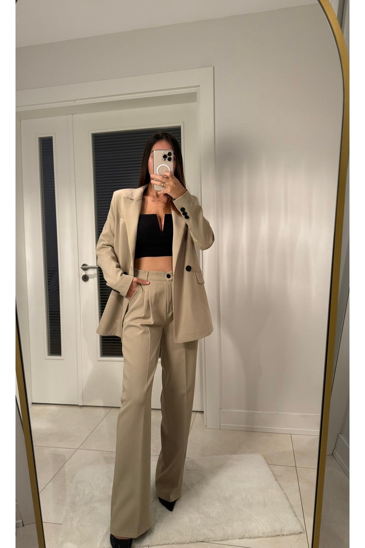 Kadın Bej Blazer Ceket Pantolon Takım