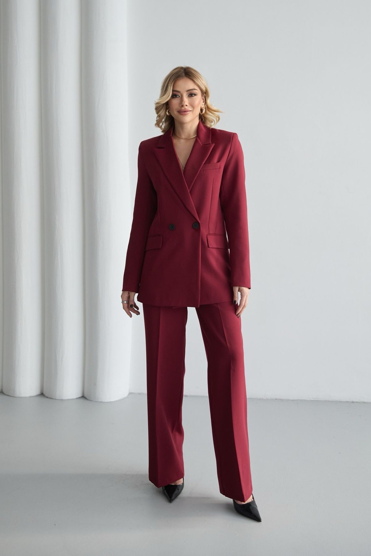 Kadın Bordo Astarlı Blazer Ceket