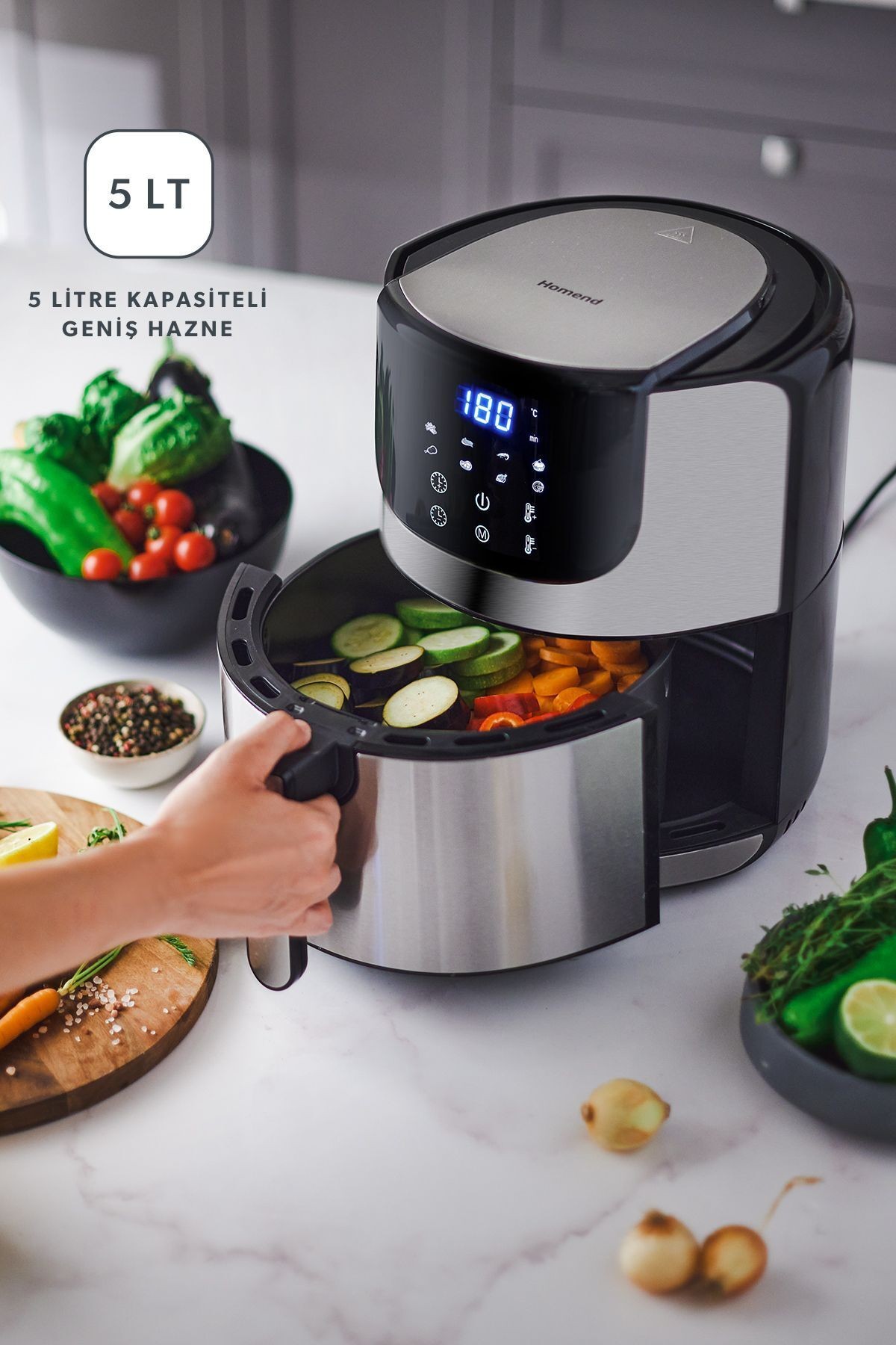 Airfryday 2502H 8 Farklı Program, 5 Litre Dokunmatik Ekranlı Fritöz Inox