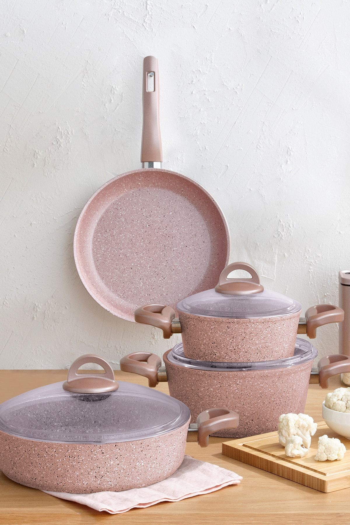 Premium Granit 7 Parça Golden Pink Tencere Seti