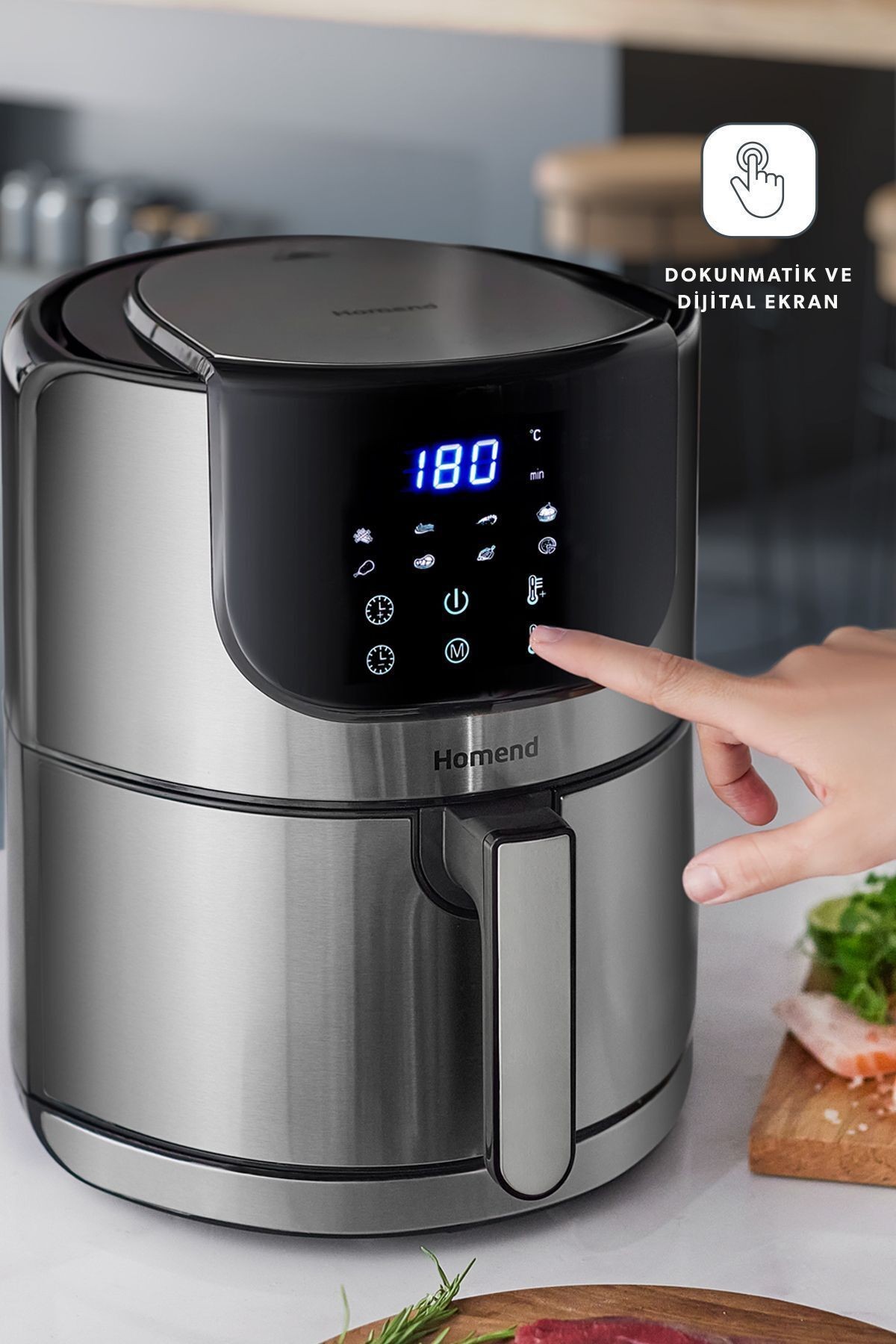 Airfryday 2502H 8 Farklı Program, 5 Litre Dokunmatik Ekranlı Fritöz Inox