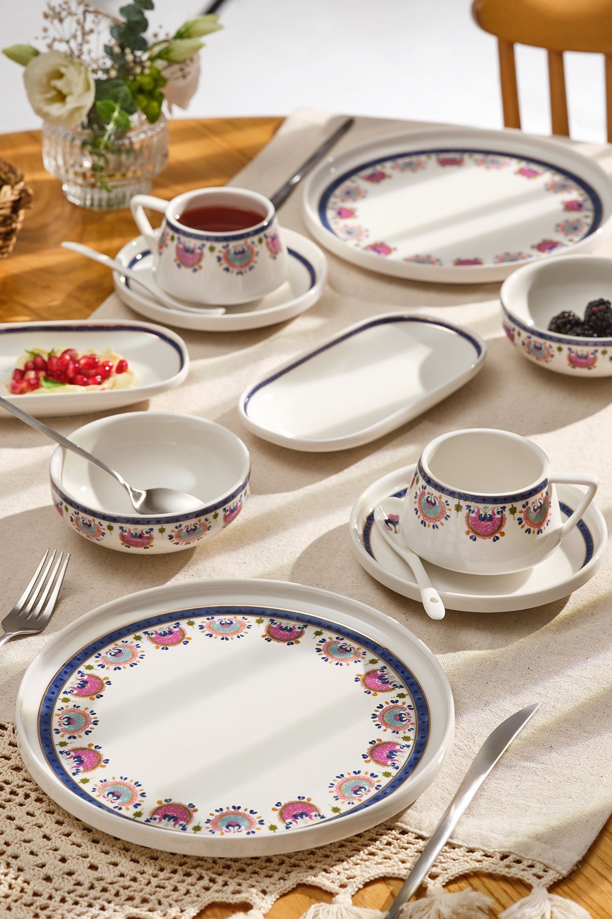Ethnic Pink Porselen 32 Parça 6 Kişilik Kahvaltı / Servis Takımı