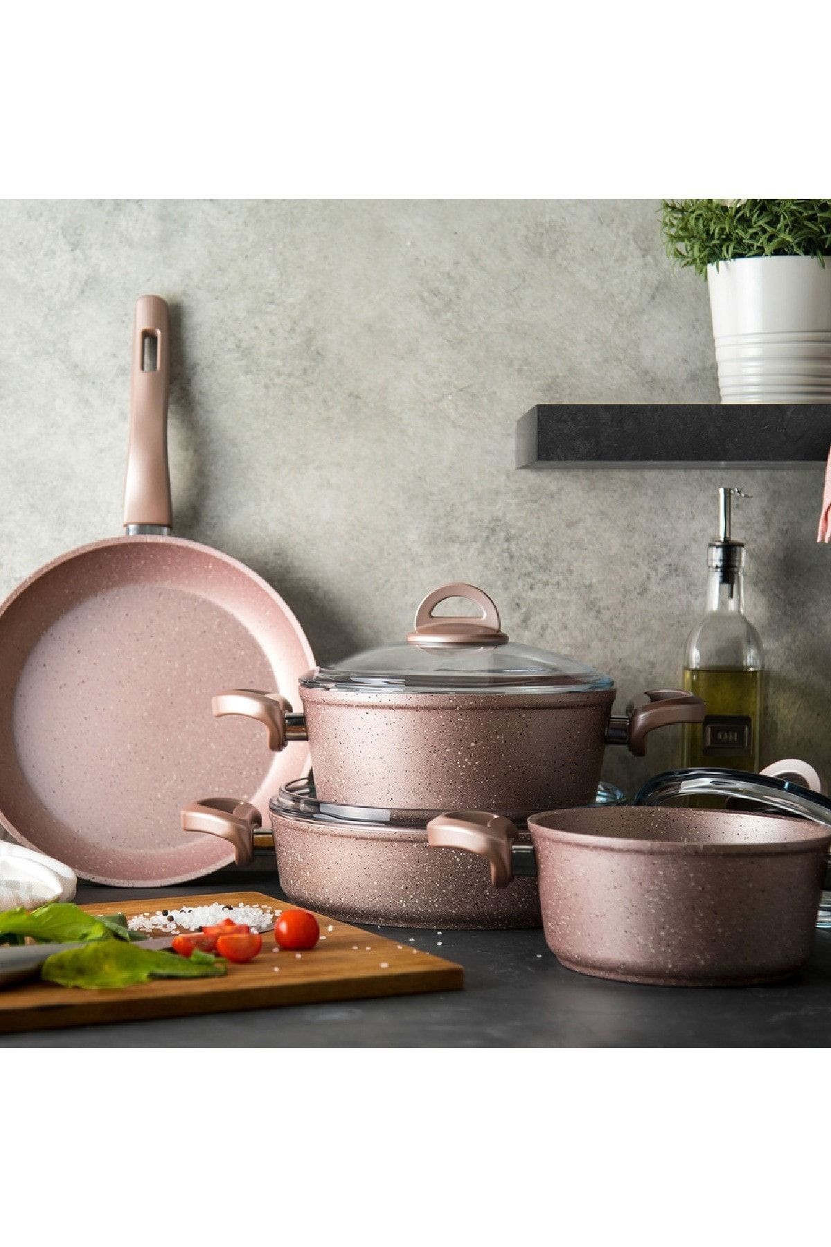 Premium Granit 7 Parça Golden Pink Tencere Seti