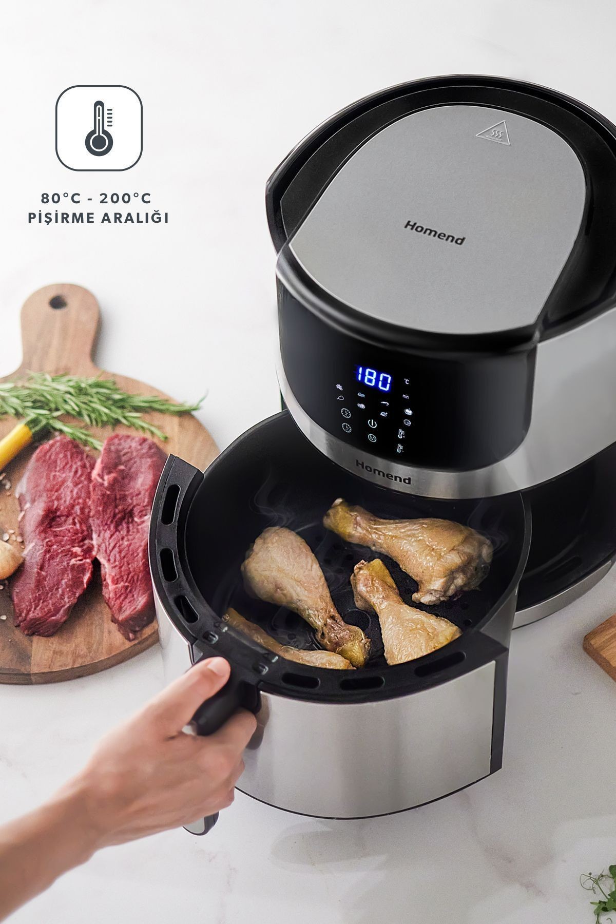 Airfryday 2502H 8 Farklı Program, 5 Litre Dokunmatik Ekranlı Fritöz Inox