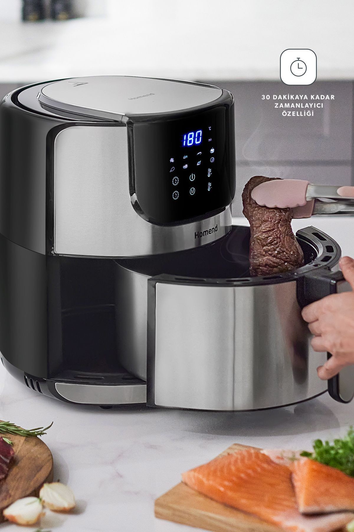 Airfryday 2502H 8 Farklı Program, 5 Litre Dokunmatik Ekranlı Fritöz Inox