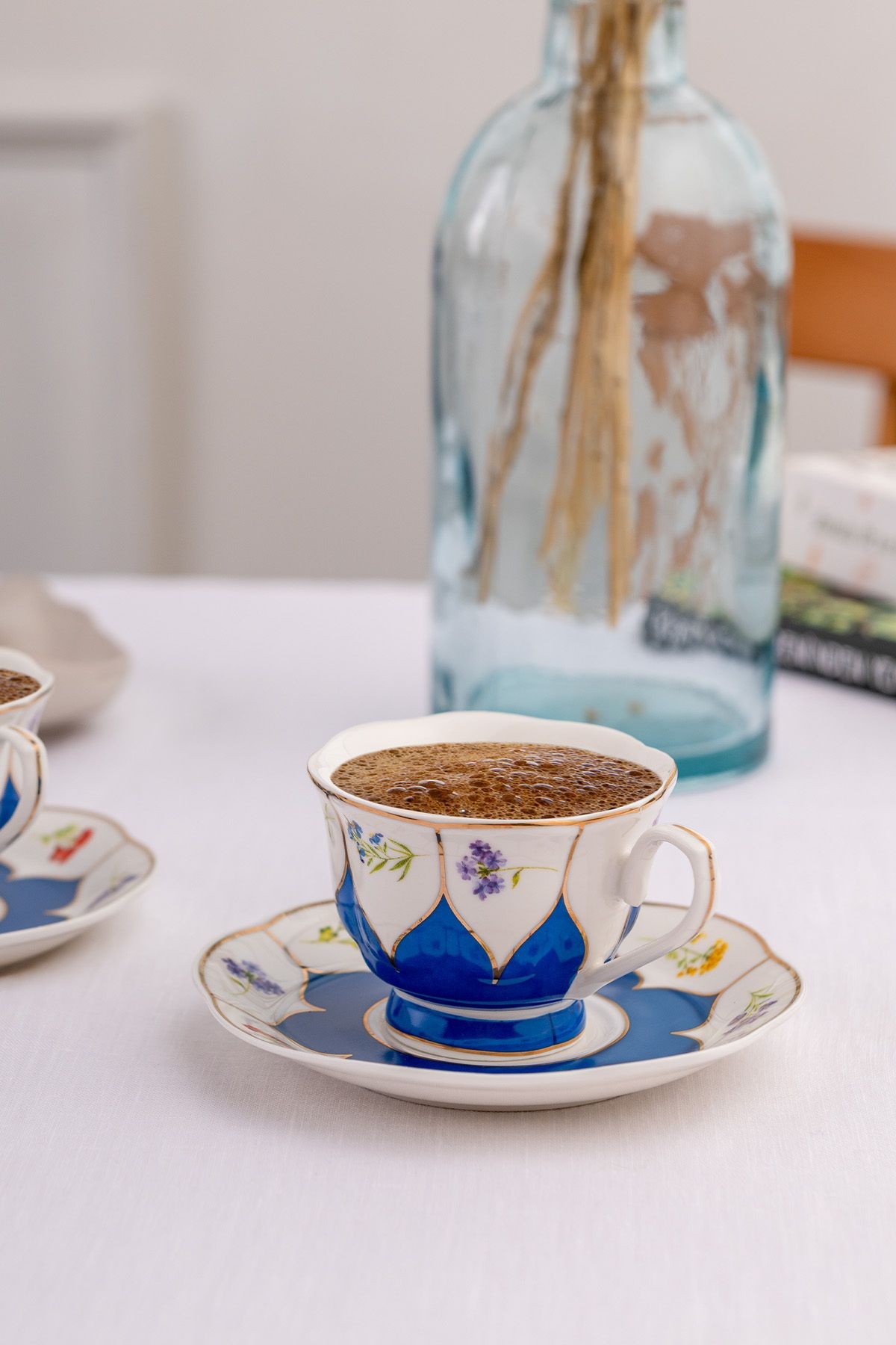 Kır Çiçekleri 2 Kişilik Kahve Fincan Takımı Mavi 80 ml