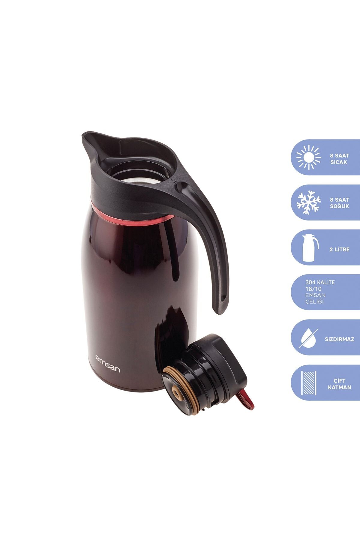 Gama 12 Saat Sıcak ve Soğuk Tutan Çelik Termos Bordo 2 Litre