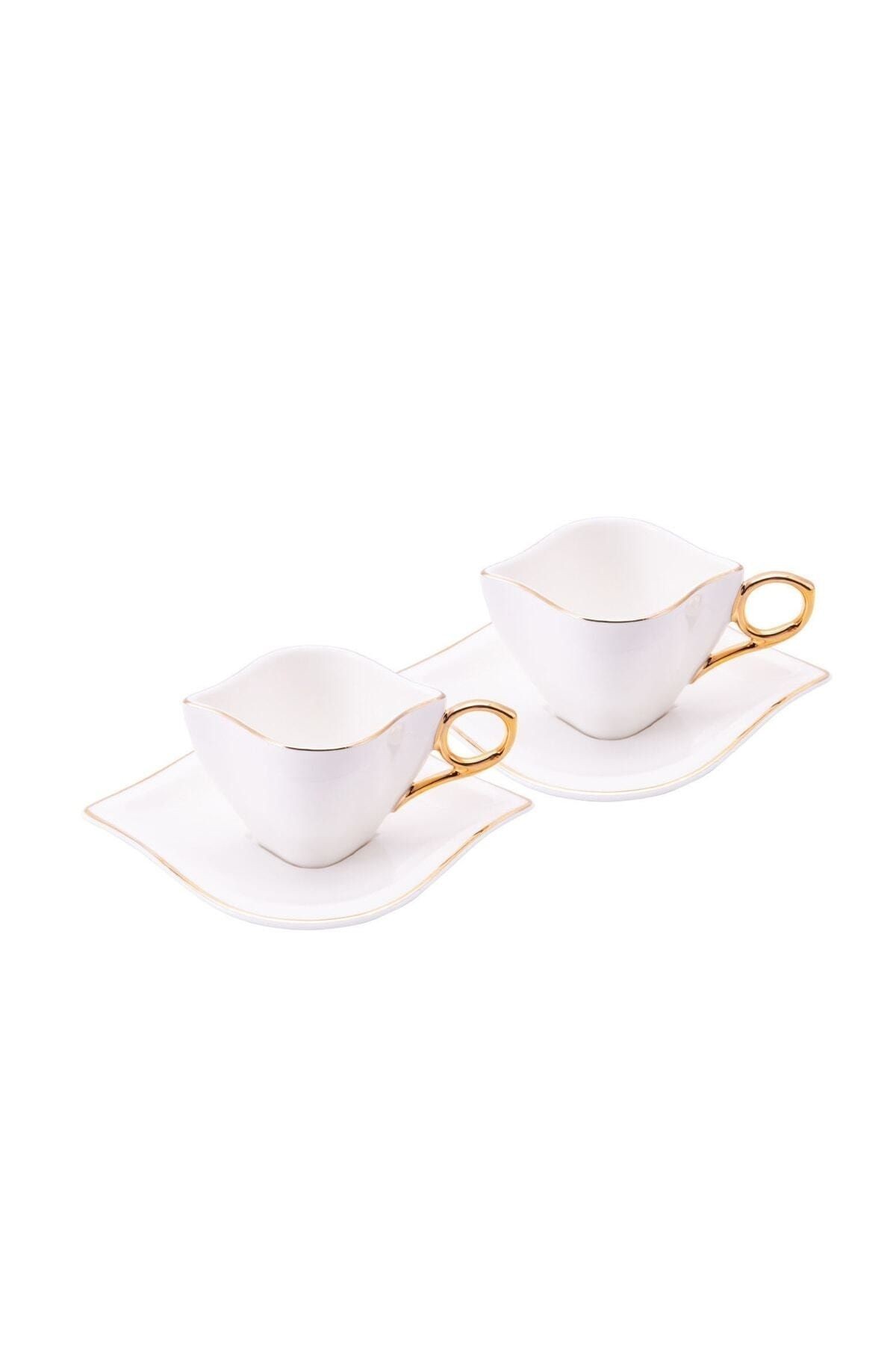 Sonsuz Aşk 2 Kişilik Kahve Fincan Takımı Beyaz Gold 100 ml