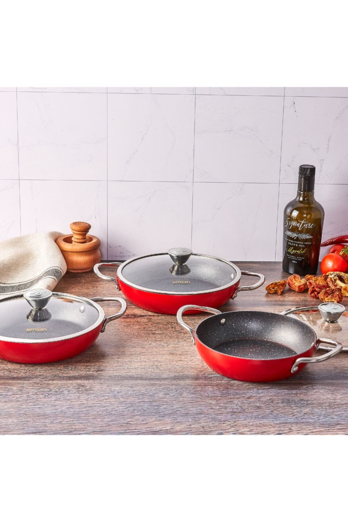 Aventura Kırmızı Granit 6 Parça Omlet-Sahan Seti
