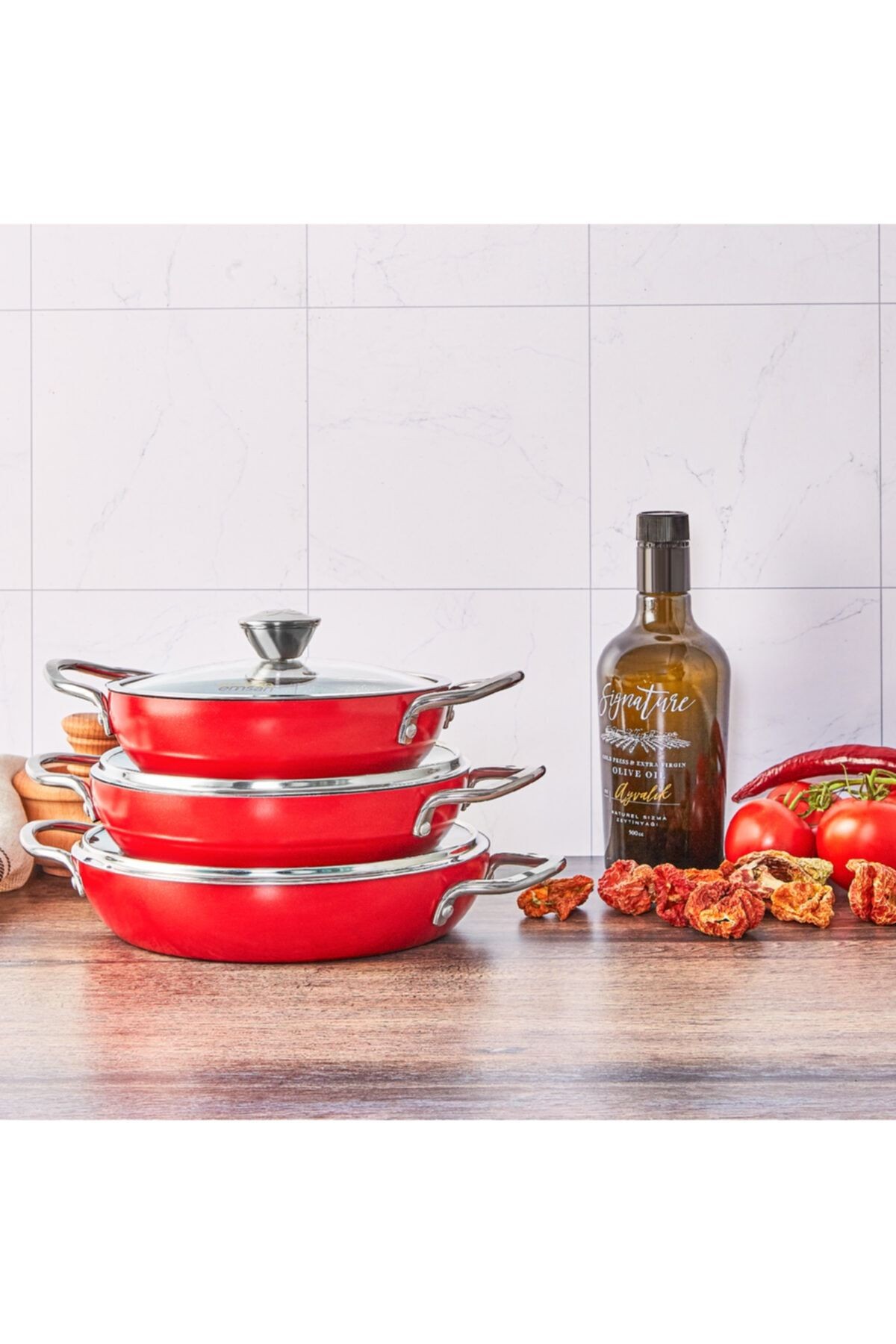 Aventura Kırmızı Granit 6 Parça Omlet-Sahan Seti