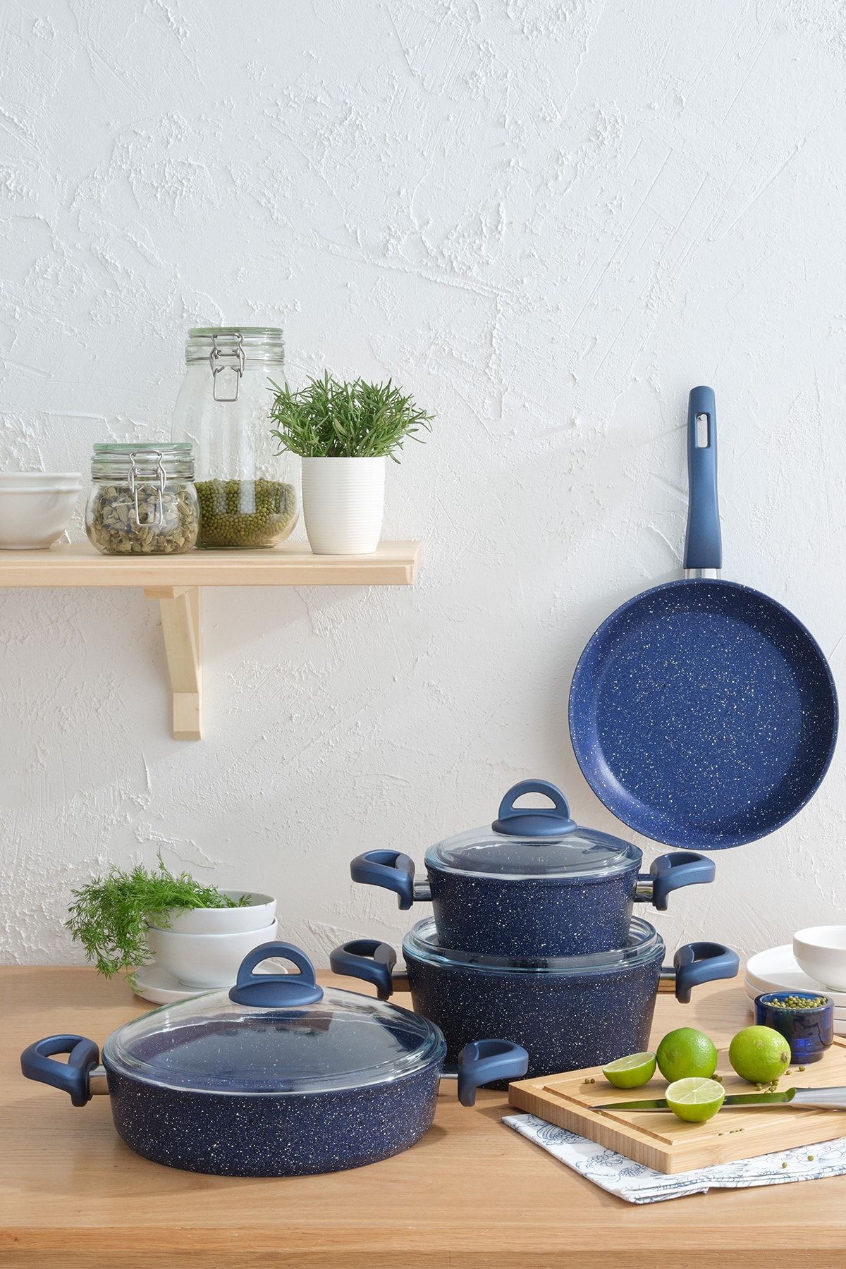 Premium Granit 7 Parça Tencere Seti Blue Pearl