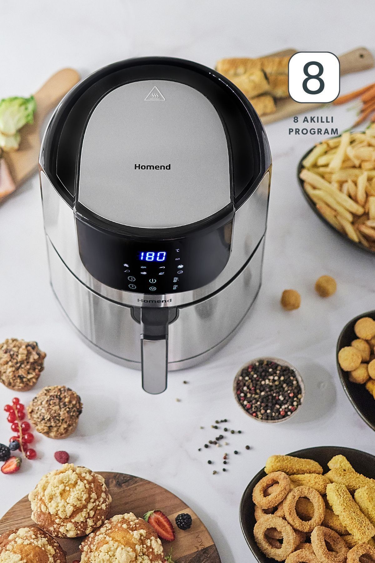 Airfryday 2502H 8 Farklı Program, 5 Litre Dokunmatik Ekranlı Fritöz Inox