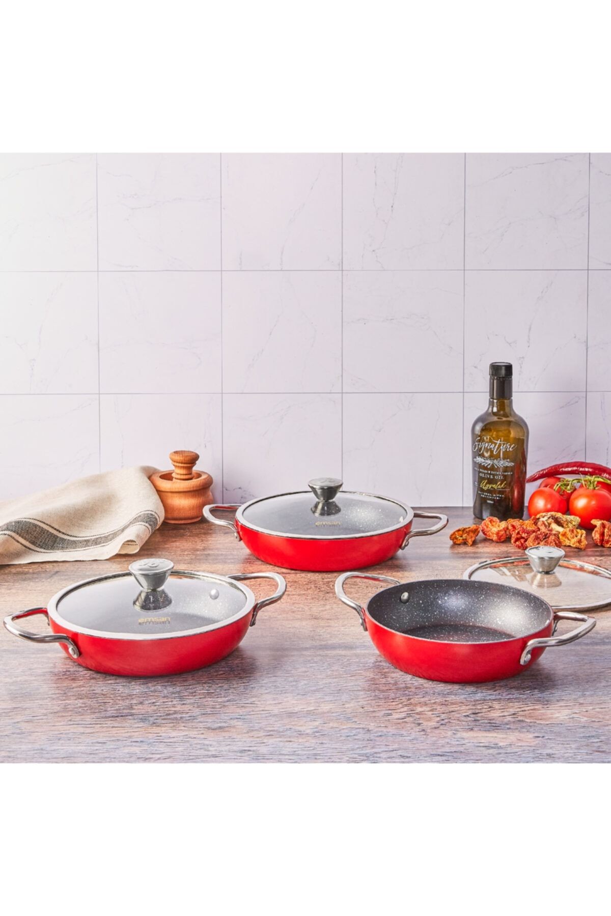 Aventura Kırmızı Granit 6 Parça Omlet-Sahan Seti
