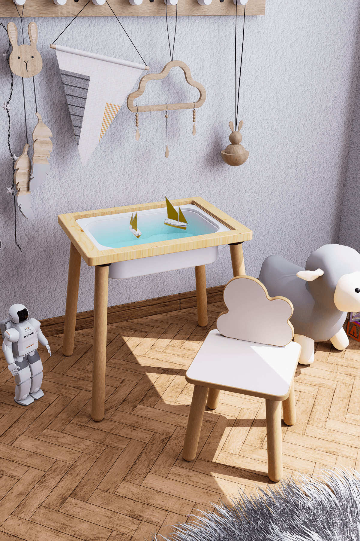 AHŞAP MİNİ AKTİVİTE MASASI - BULUT