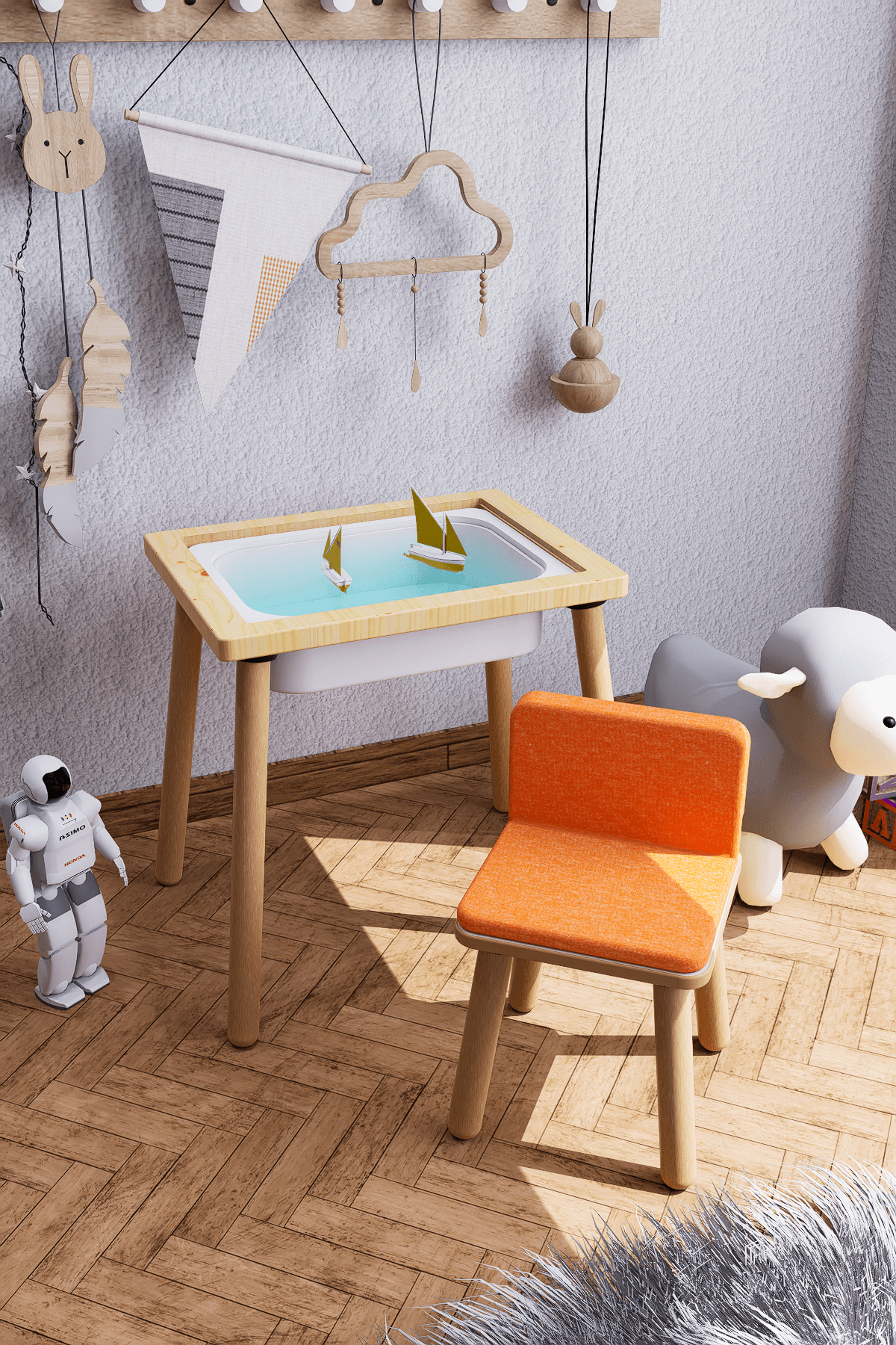 AHŞAP MİNİ AKTİVİTE MASASI - TURUNCU KILIFLI